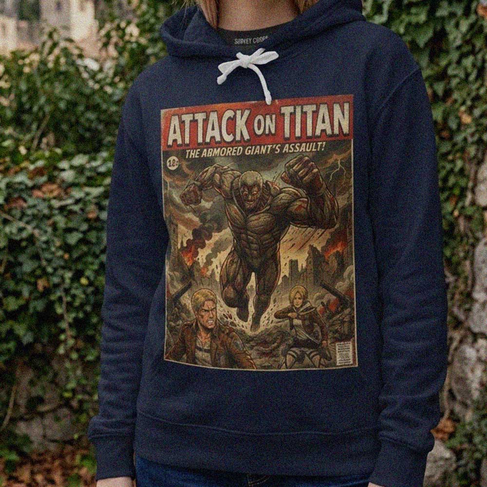 girl wearing a retro vintage comic art themed anime hoodie designed by sukiprime