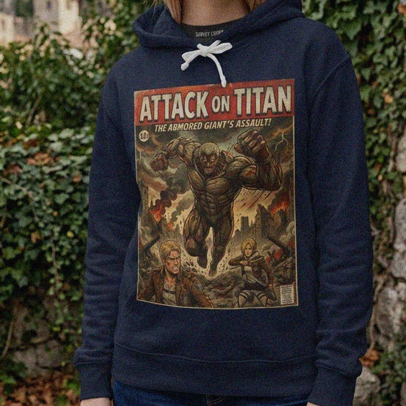 girl wearing a retro vintage comic art themed anime hoodie designed by sukiprime