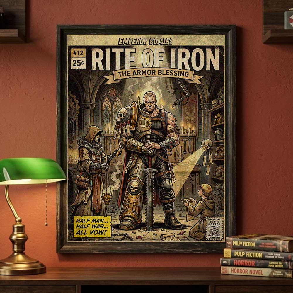 Retro Vintage comic book art themed warhammer poster designed by sukiprime