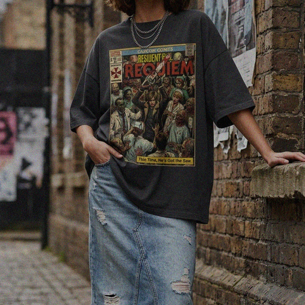 oversized-gaming-tshirt-sukiprime-resident-evil-requiem-vintage-comic