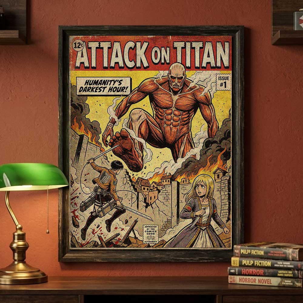 retro comic cover art themed anime poster designed by sukiprime