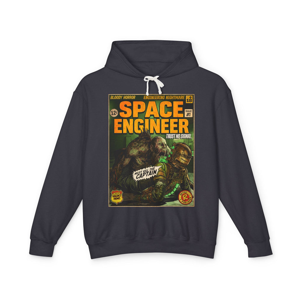 Space Engineer Comic Cover Gaming Hoodie featuring unique vintage comic cover art. High-quality gaming apparel for retro fans By SukiPrime