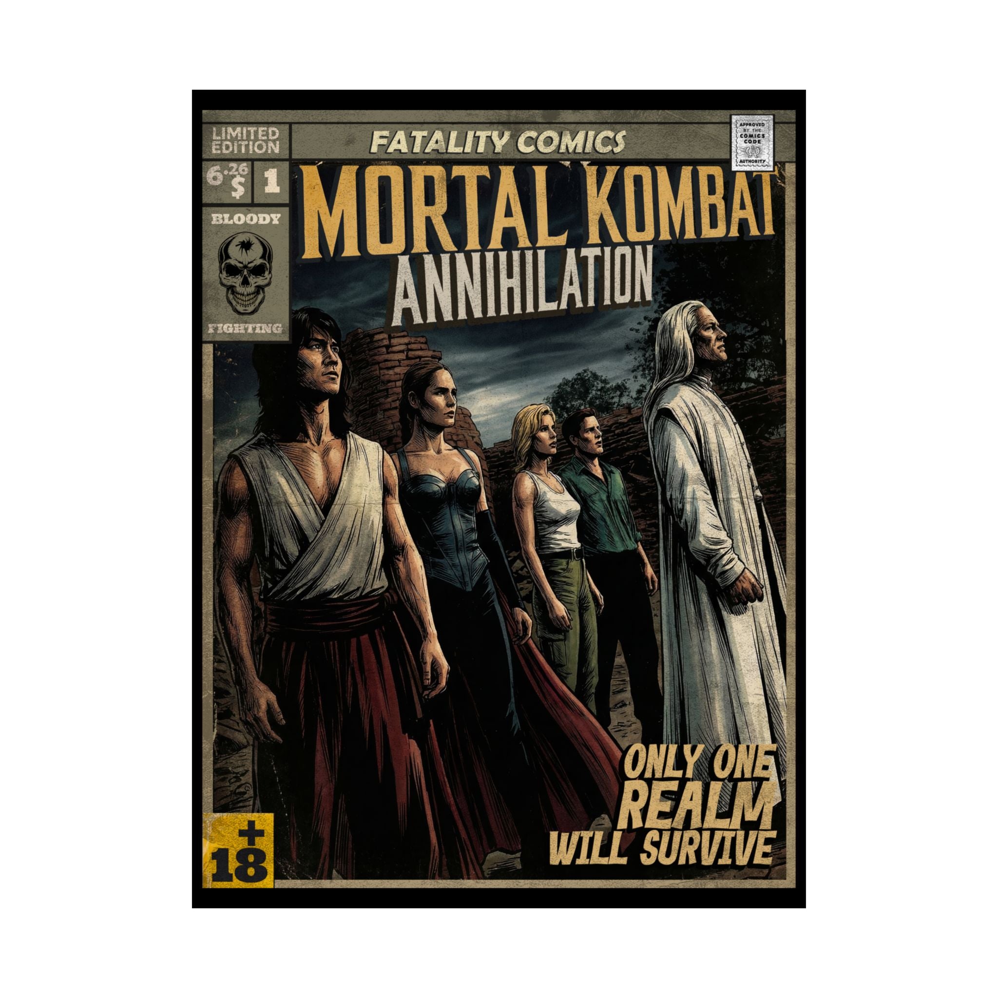 Mortal kombat Movie Poster designed with retro vintage comic book cover style. Movie poster is satin (300gsm) 18″ x 24″ (Vertical) for retro wall decoration. exclusive and unique design by SukiPrime.
