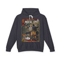 Black hoodie with 'Mortal Kombat' graphic design on a white background featuring retro vintage comic cover art gaming hoodie designed by SukiPrime