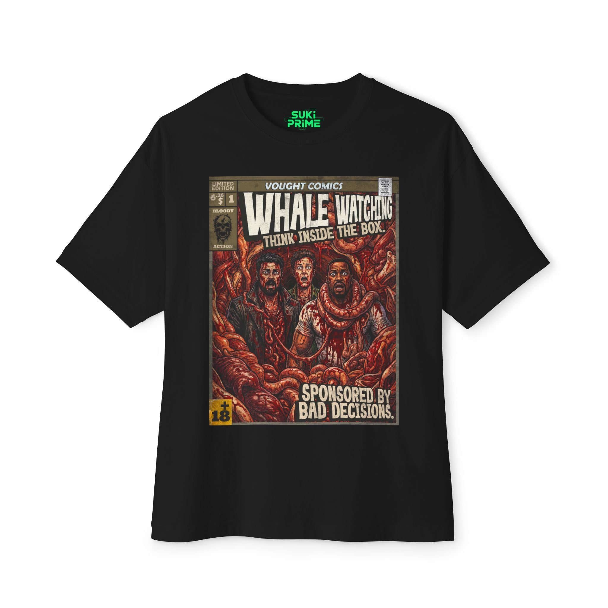 Shop Retro Vintage Comic Cover The Boys oversized unisex t‑shirt by SukiPrime. Exclusive TV-series inspired design with nostalgic comic-cover style.