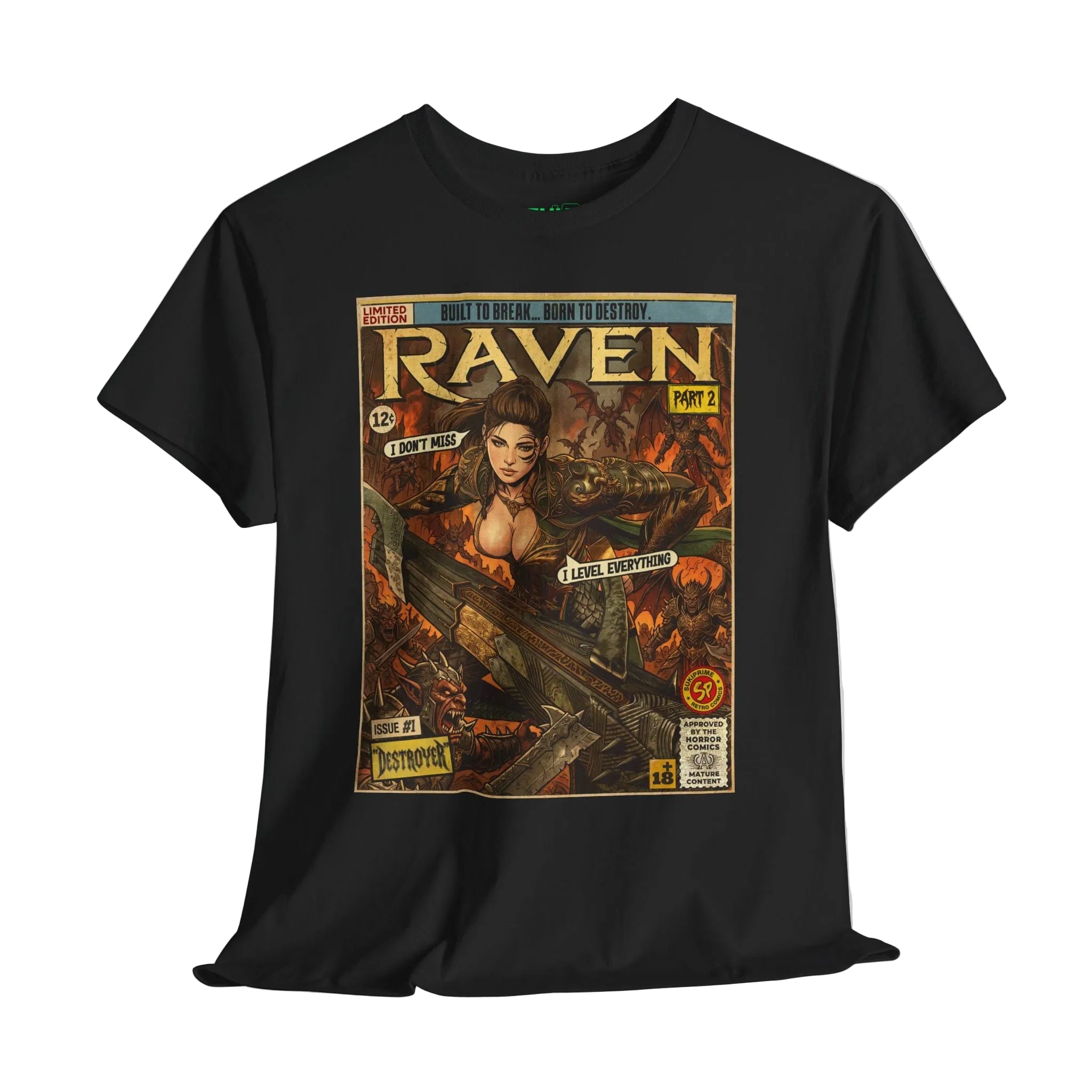 Black Raven 2 Destroyer Comic Art T-Shirt by SukiPrime