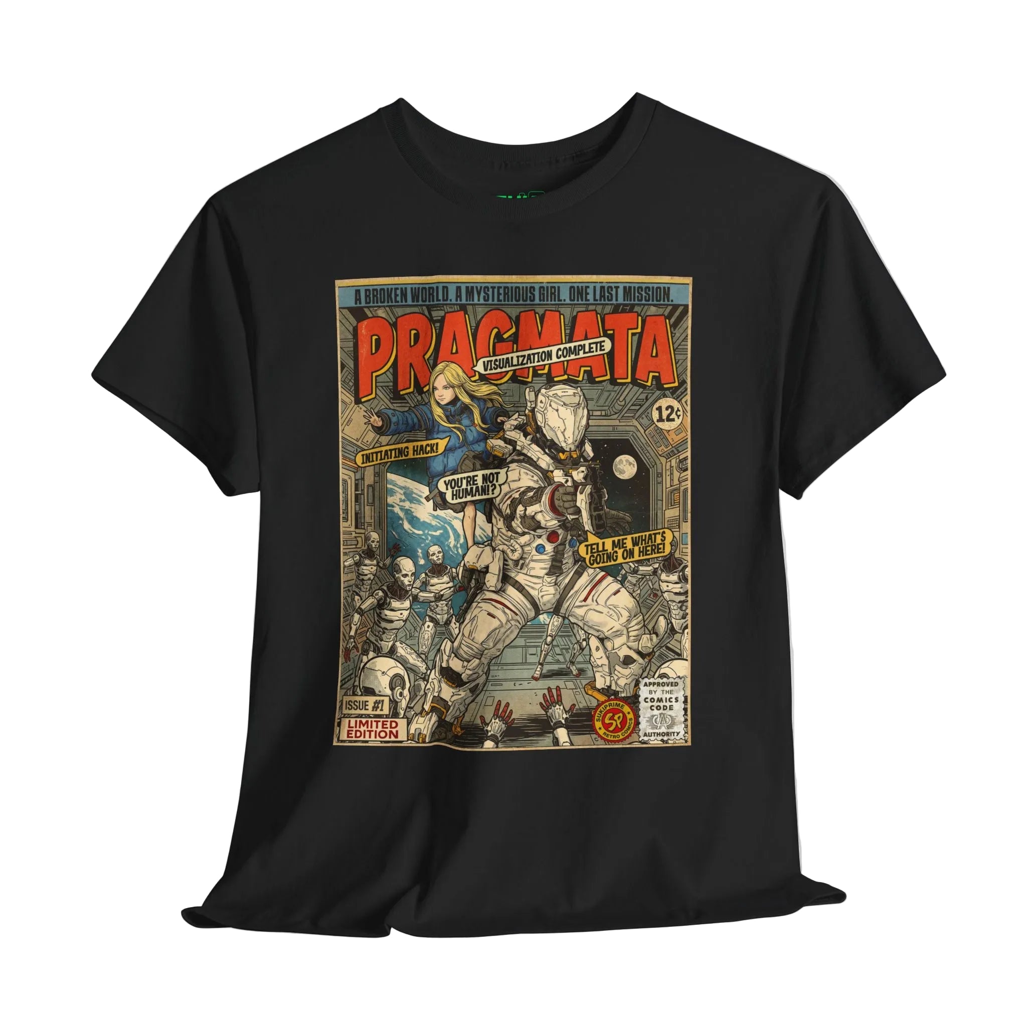 Black Pragmata Game Comic Art T-Shirt by SukiPrime 