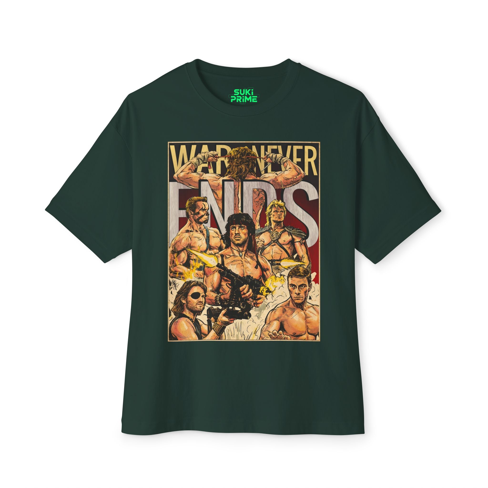War Never Ends, Classic 80s Movie Comic Cover Oversized T-Shirt