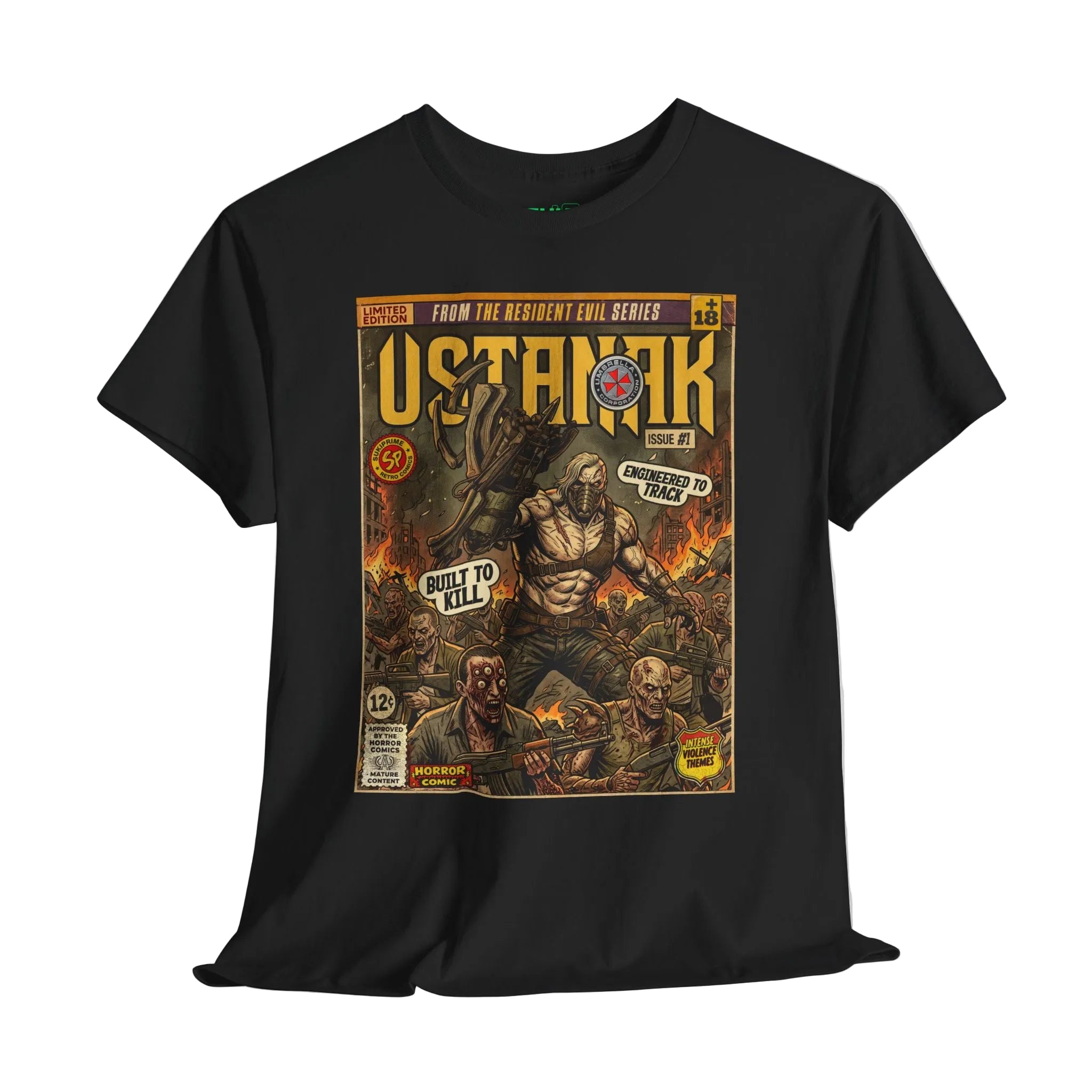 Black Resident Evil 6 Comic Art T-Shirt by SukiPrime