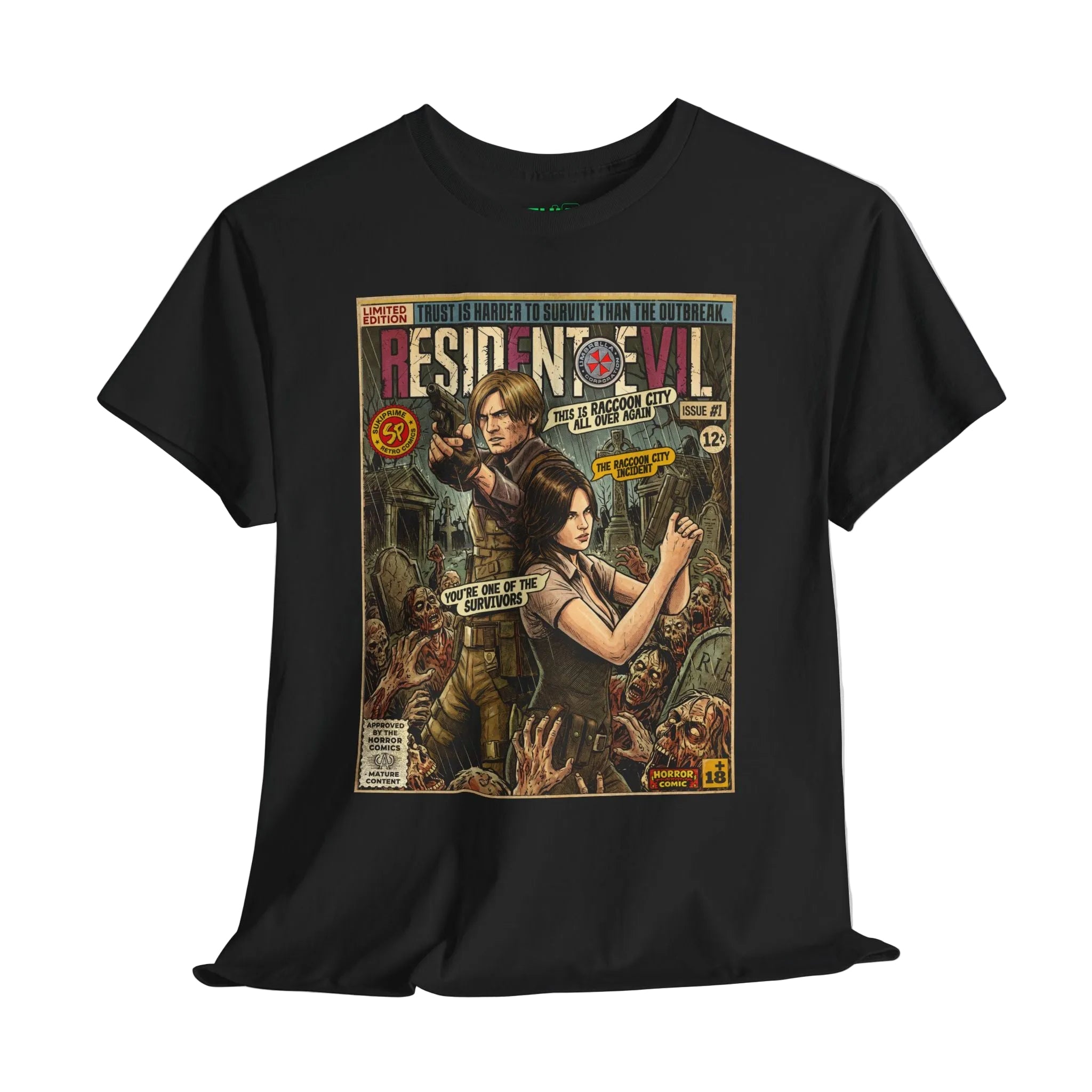 Black Resident Evil 6 Leon and Helena Comic Art T-Shirt by SukiPrime