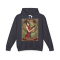 Black hoodie with Ada Wong graphic on a white background featuring retro vintage comic cover art gaming hoodie designed by SukiPrime