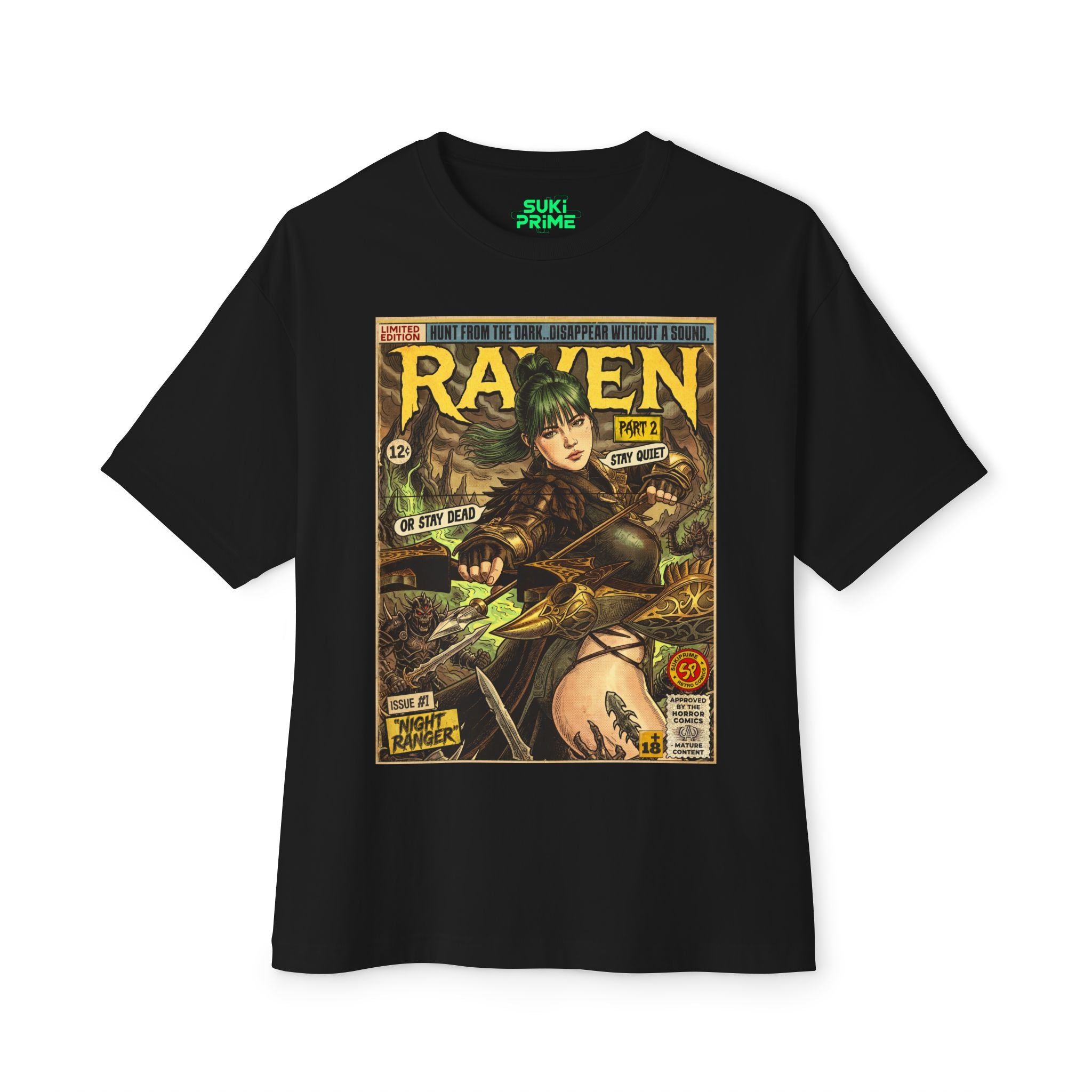 Black Raven 2 Night Ranger Comic Art Oversized T-Shirt