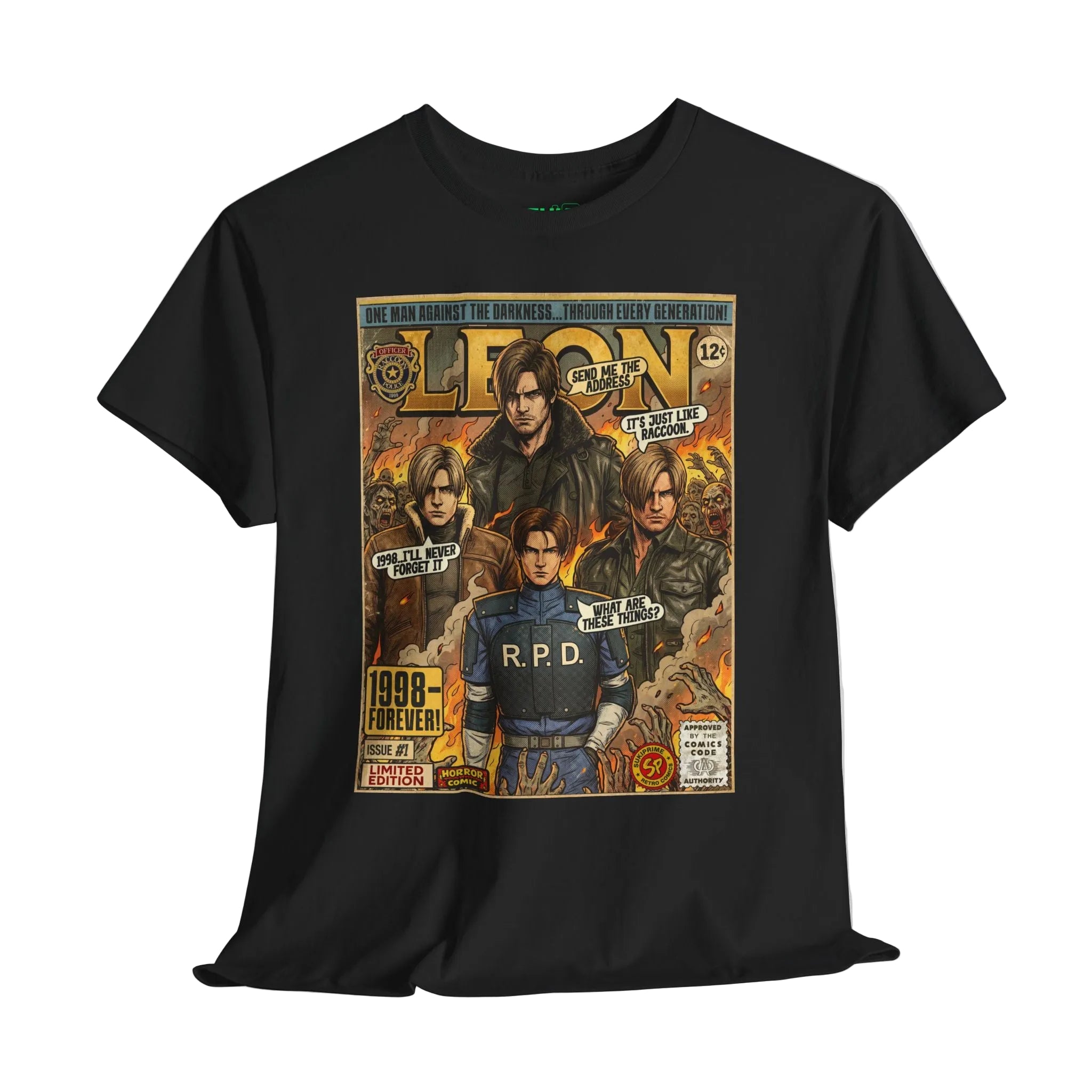 Black Resident Evil Leon Comic Art T-Shirt by SukiPrime
