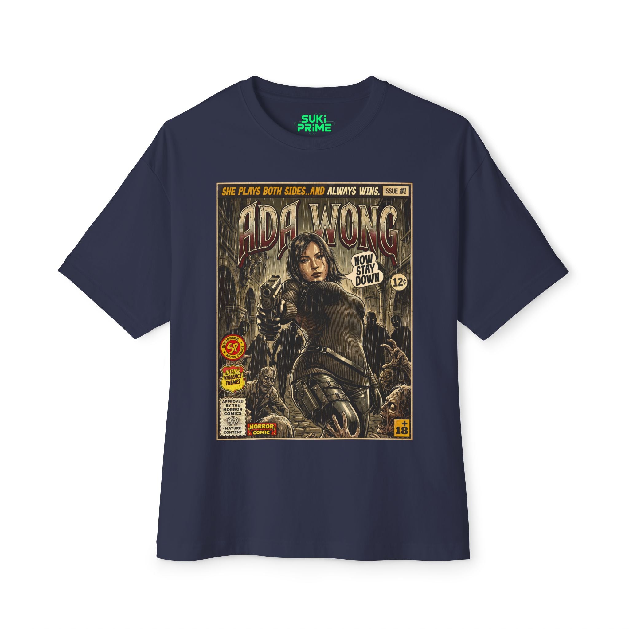 Blue Black Resident Evil Ada Wong Comic Art Oversized T-Shirt by Sukiprime