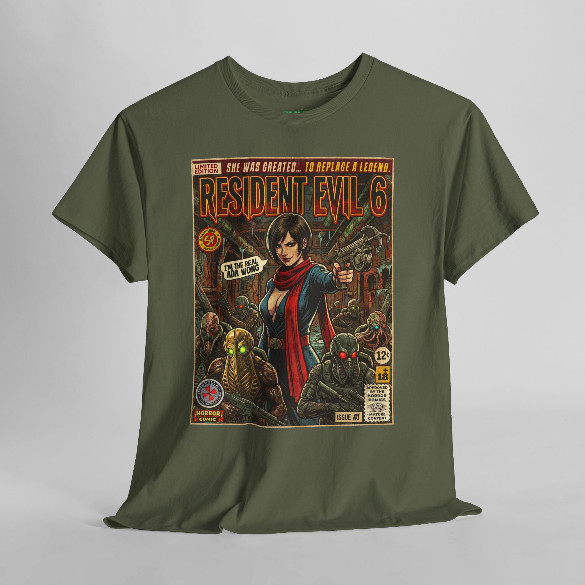 Military Green Resident Evil 6 Comic Art T-Shirt by SukiPrime