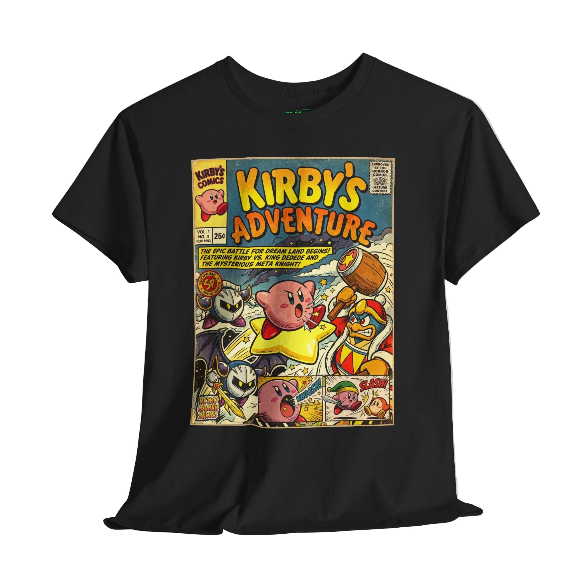 Black Kirby's Adventure Comic Cover T-Shirt by SukiPrime