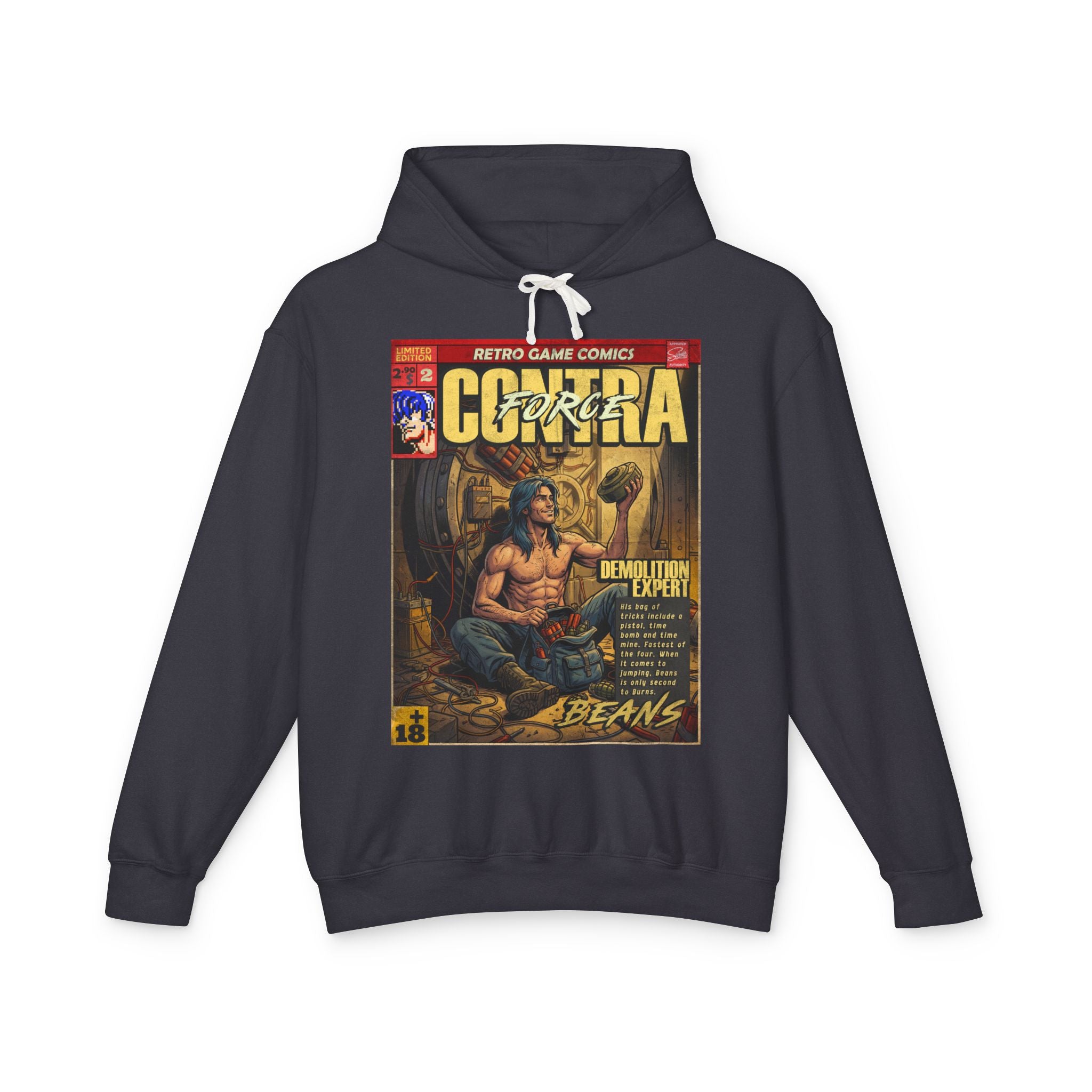Contra Force Comic Cover Gaming Hoodie featuring unique vintage comic cover art. High-quality gaming apparel for retro fans bySukiPrime