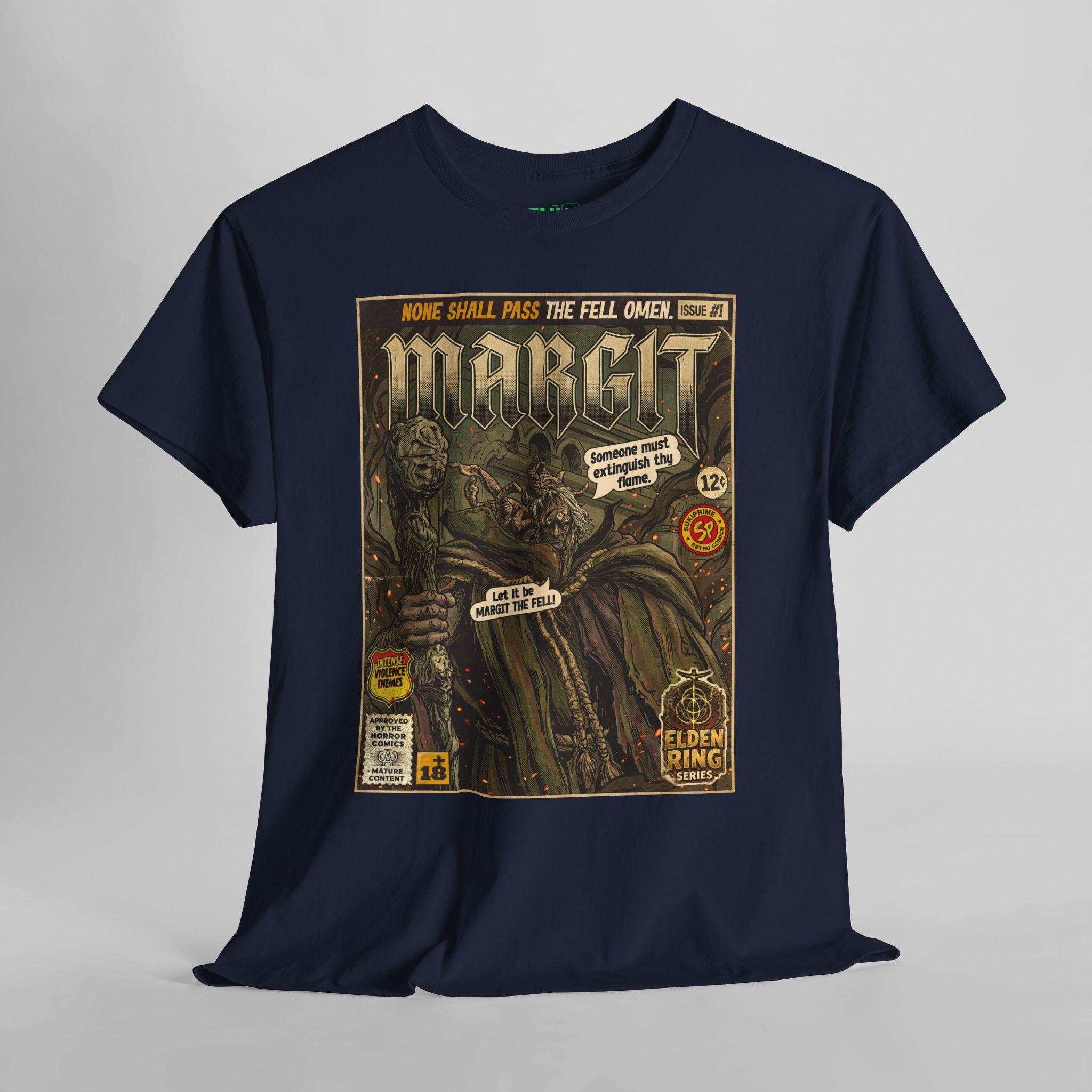 NAvy Blue Margit Elden Ring Comic Art T-Shirt by SukiPrime