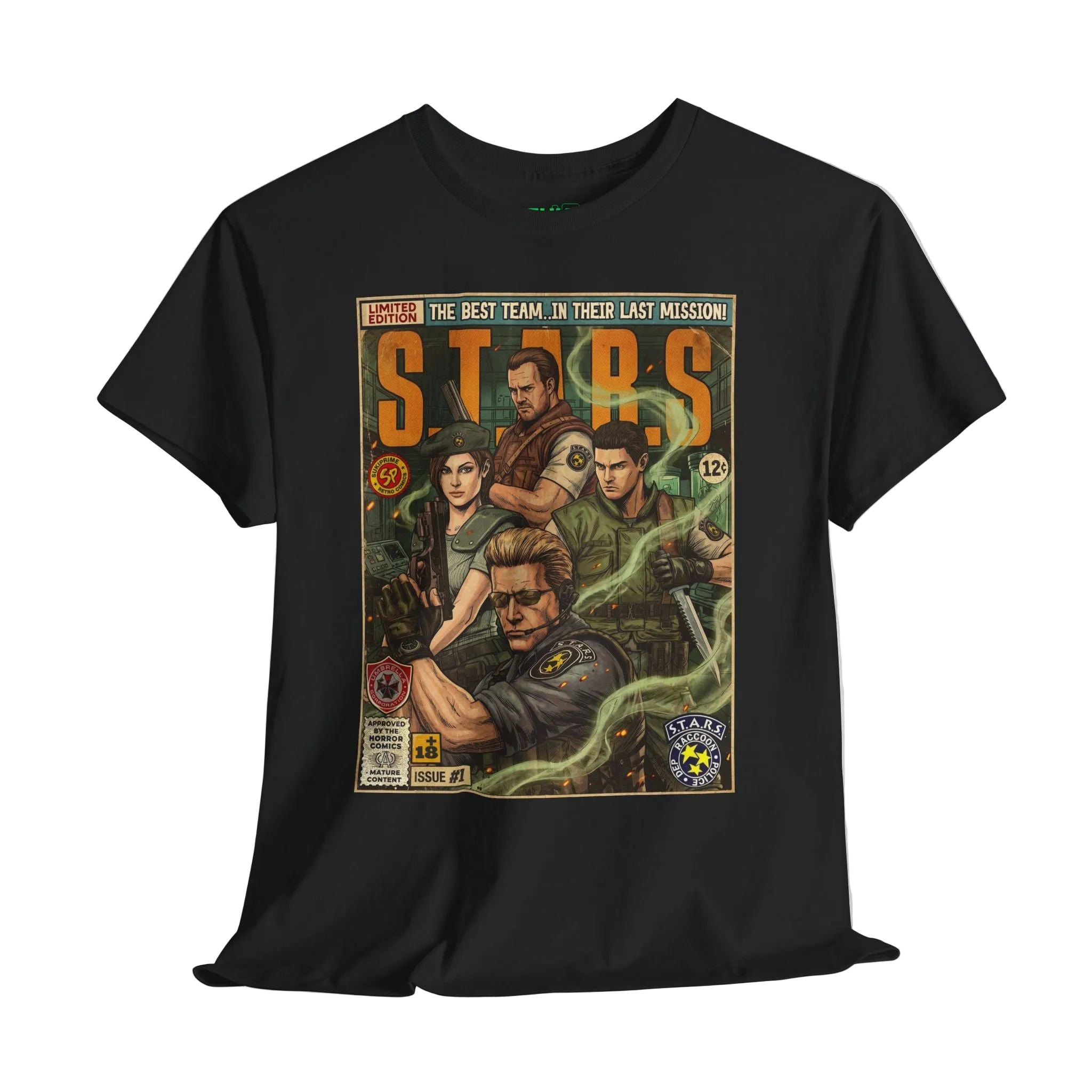 Black Resident Evil S.T.A.R.S Comic Art T-Shirt by SukiPrime