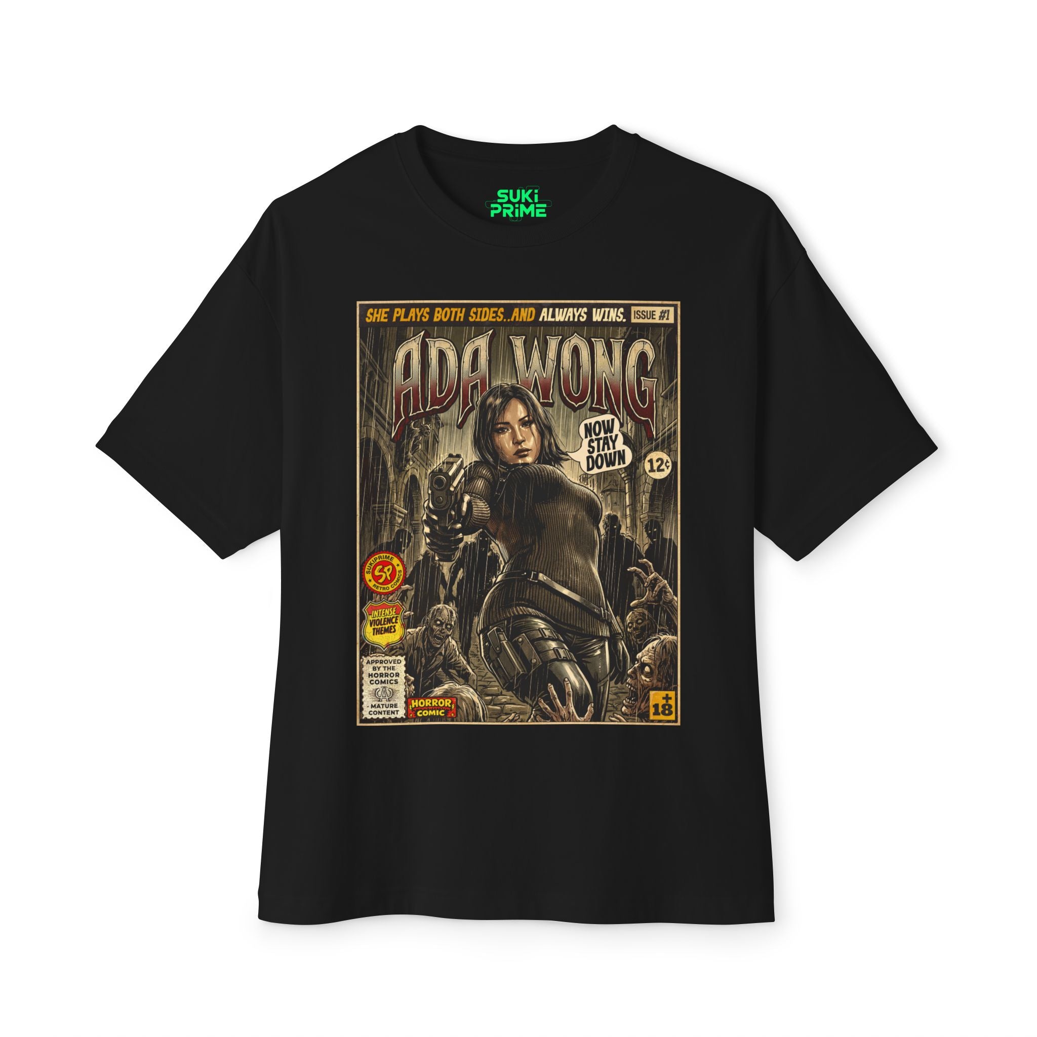 Black Resident Evil Ada Wong Comic Art Oversized T-Shirt by Sukiprime
