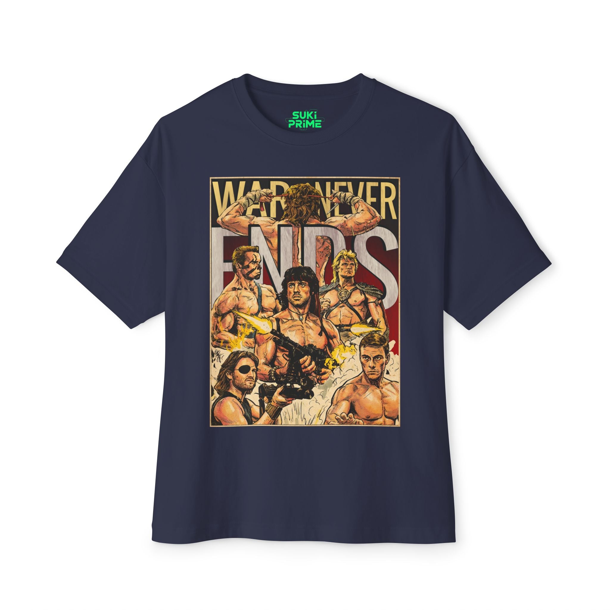 War Never Ends, Classic 80s Movie Comic Cover Oversized T-Shirt
