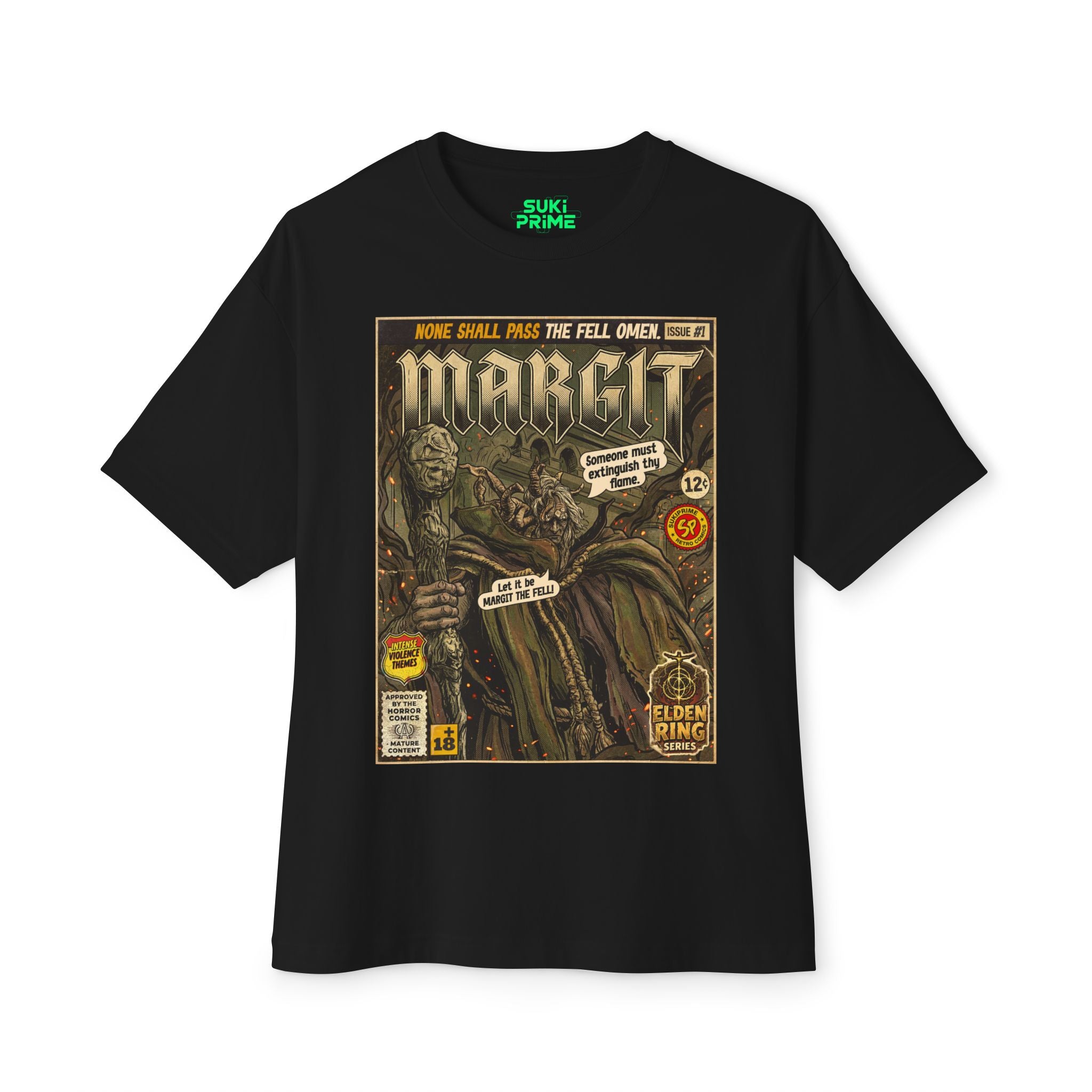 Black Margit Elden Ring Comic Art Oversized T-Shirt by SukiPrime