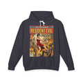 Black hoodie with 'Resident Evil' comic book cover design on a white background featuring retro vintage comic cover art gaming hoodie designed by SukiPrime