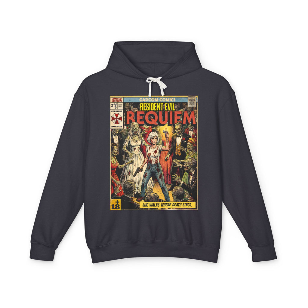 Resident Evil Requiem Comic Cover Gaming Hoodie featuring unique vintage comic cover art. High-quality gaming apparel for retro fans By SukiPrime