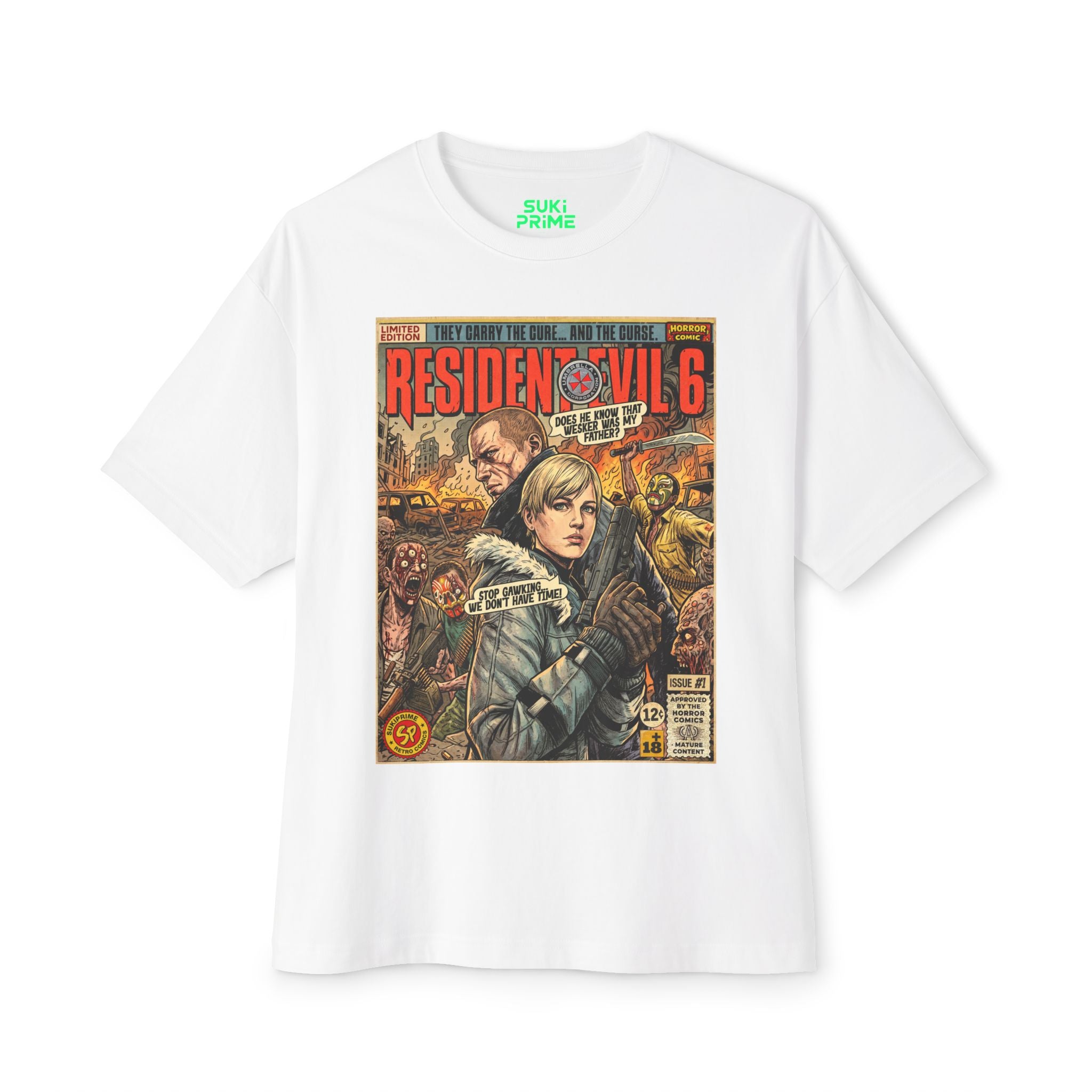 White Resident Evil 6 Sherry and Jake Comic Art Oversized T-Shirt
