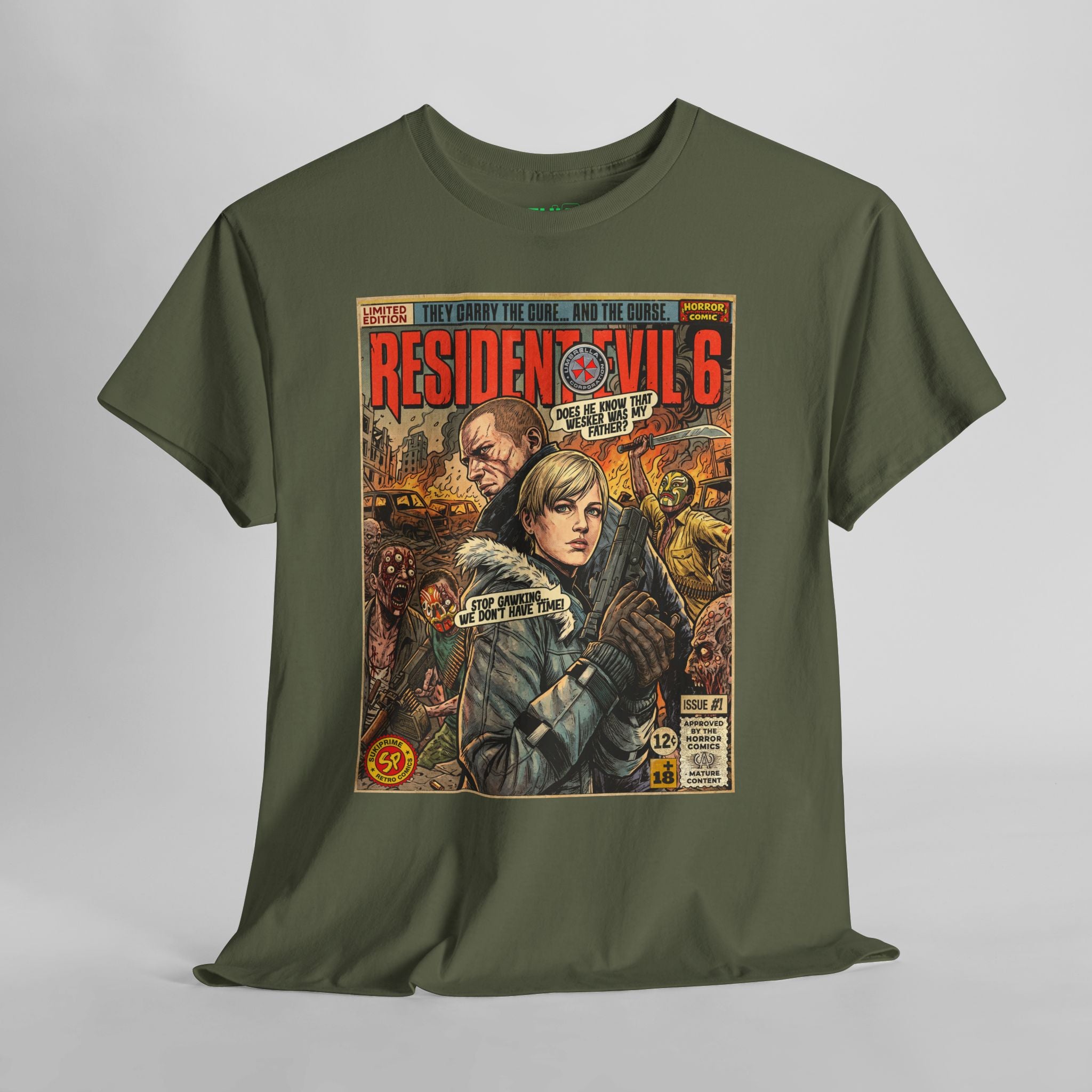 Military green Resident Evil 6 Sherry and Jake Comic Art T-Shirt