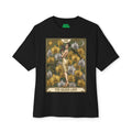 Black t-shirt with 'The Gilded Lady' tarot card design on a white background featuring unique vintage comic cover art, High-quality gaming apparel for retro horror fans by sukiprime