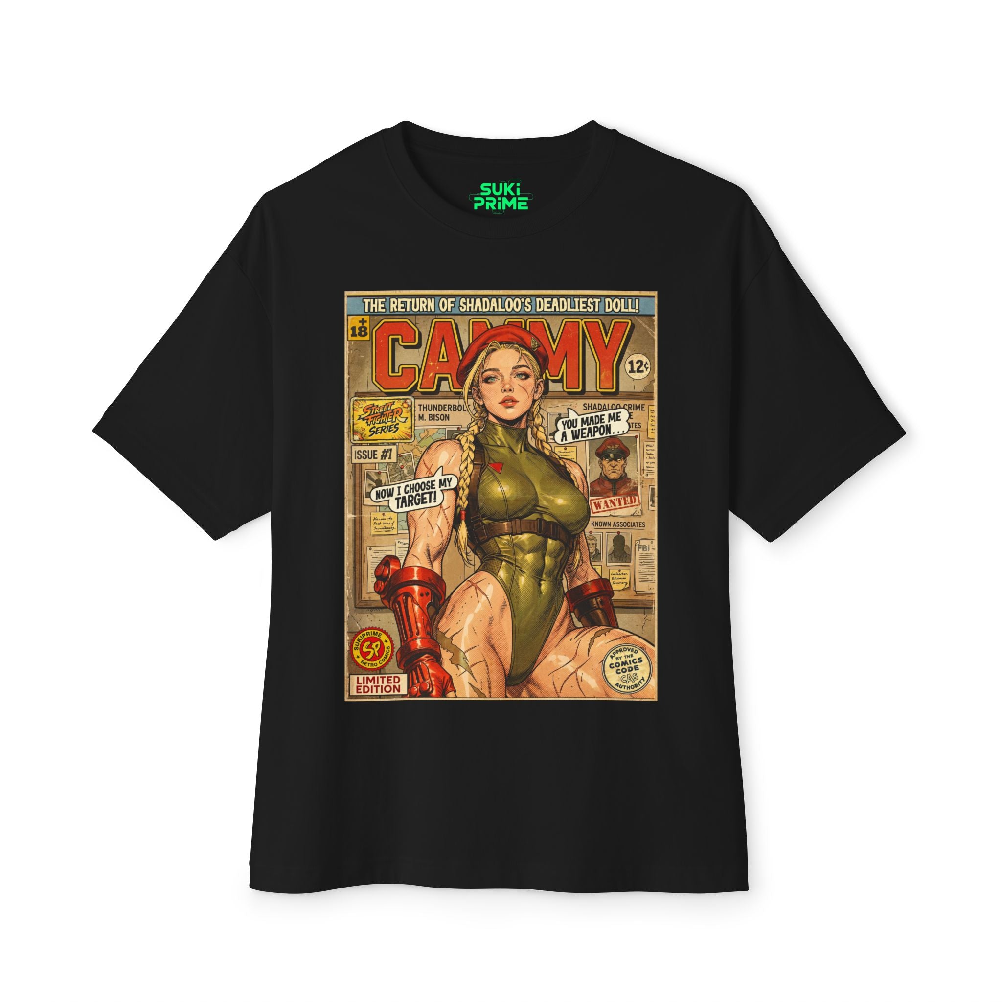 Black Cammy Street Fighter Comic Art Oversized T-Shirt by SukiPrime