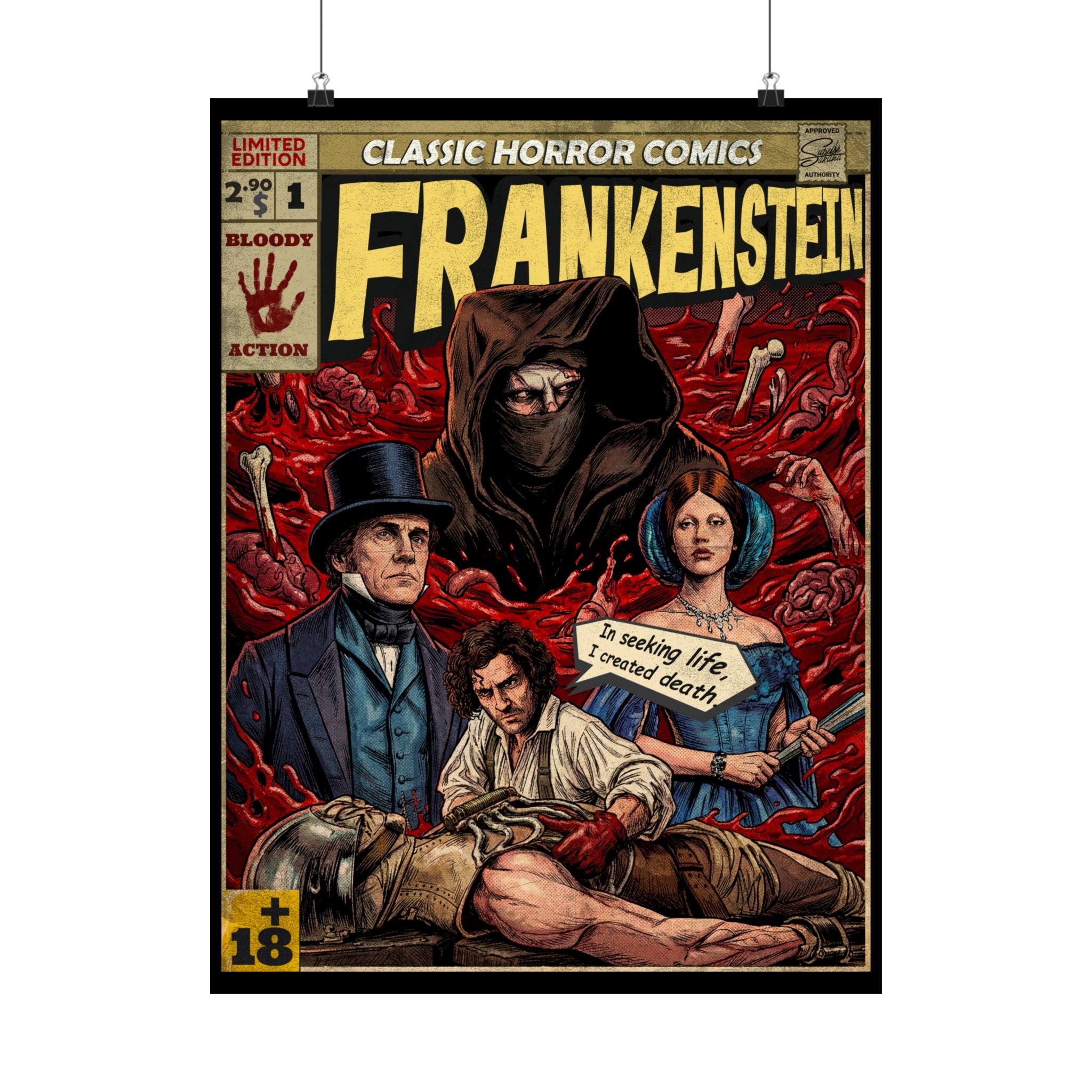 Frankenstein Movie Comic Satin Poster (300gsm) 18″ x 24″ (Vertical)