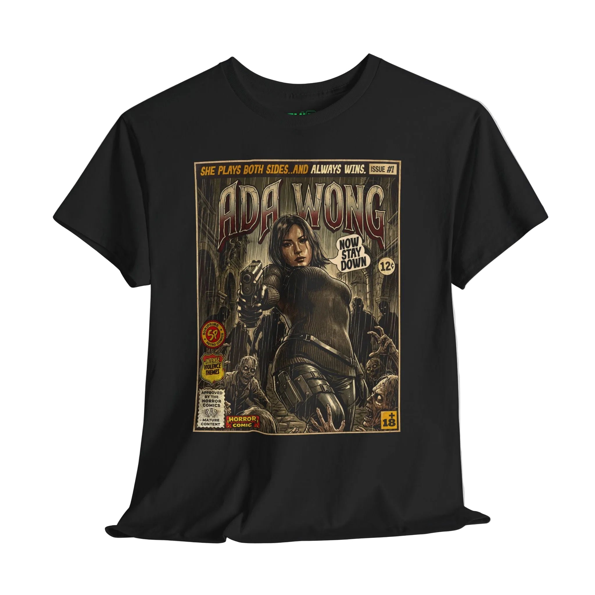 Black Resident Evil Ada Wong Comic Art T-Shirt by SukiPrime 