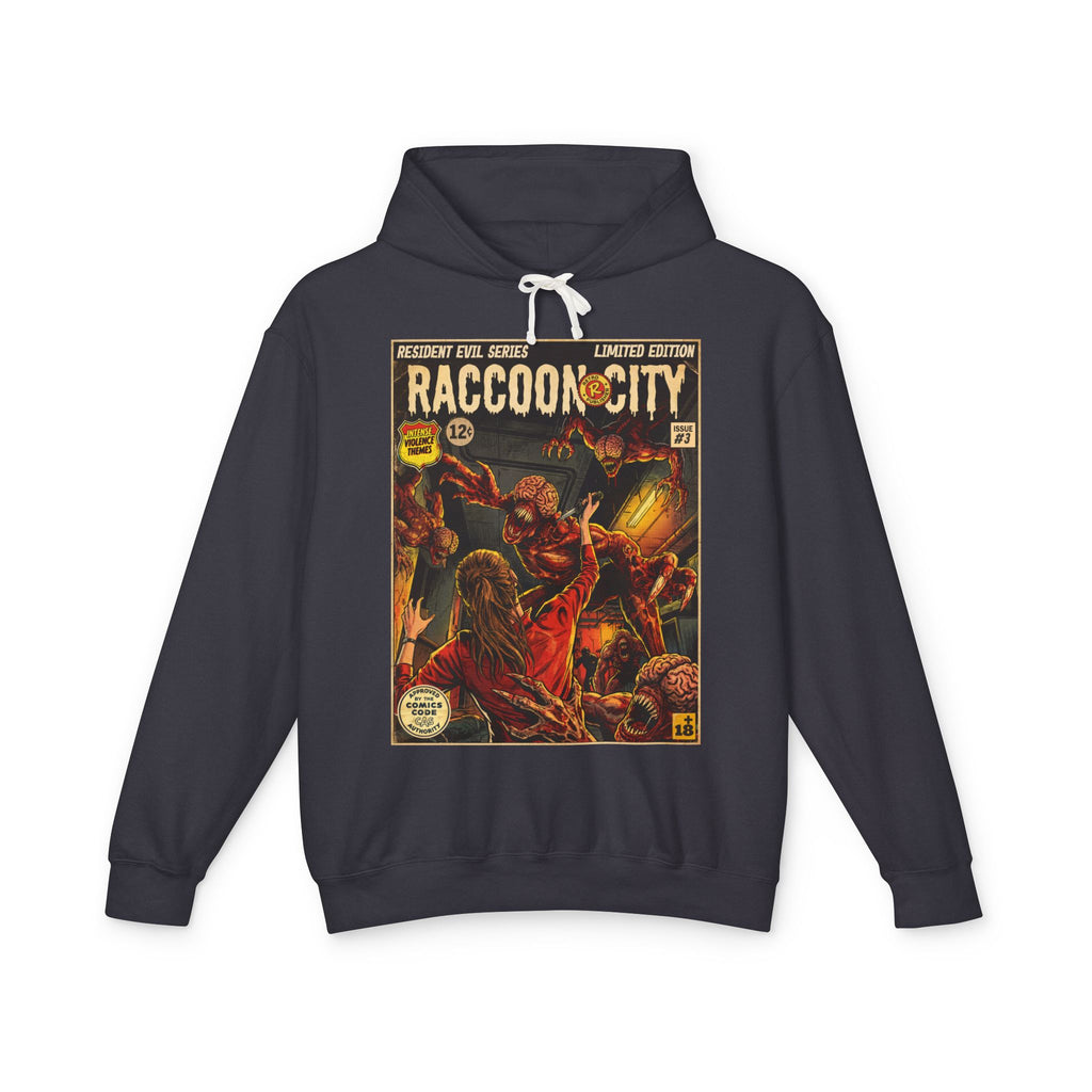 Resident Evil 2 Comic Cover Gaming Hoodie featuring unique vintage comic cover art. High-quality gaming apparel for retro fans by SukiPrime