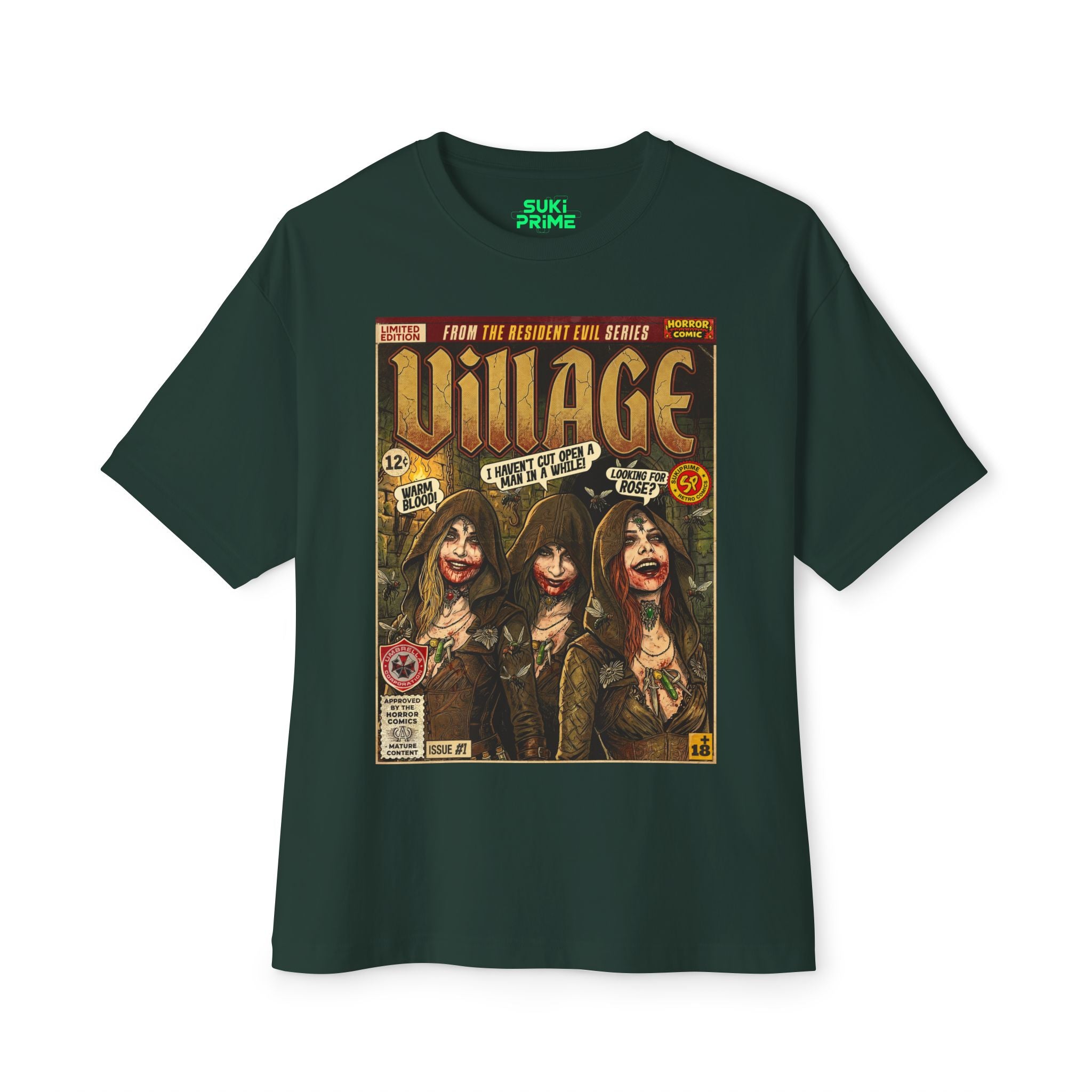 Green Resident Evil Village Comic Art Oversized T-Shirt by SukiPrime