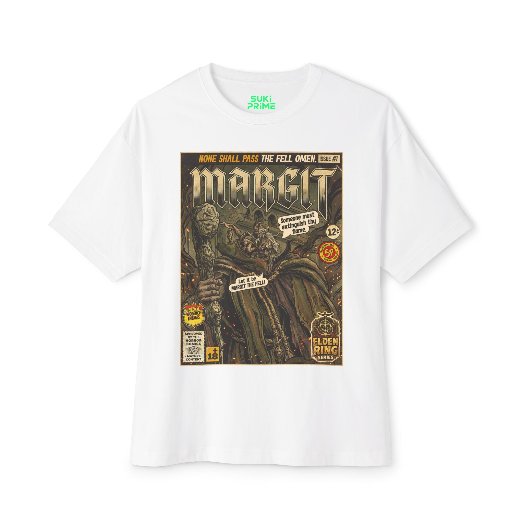 White Margit Elden Ring Comic Art Oversized T-Shirt by SukiPrime
