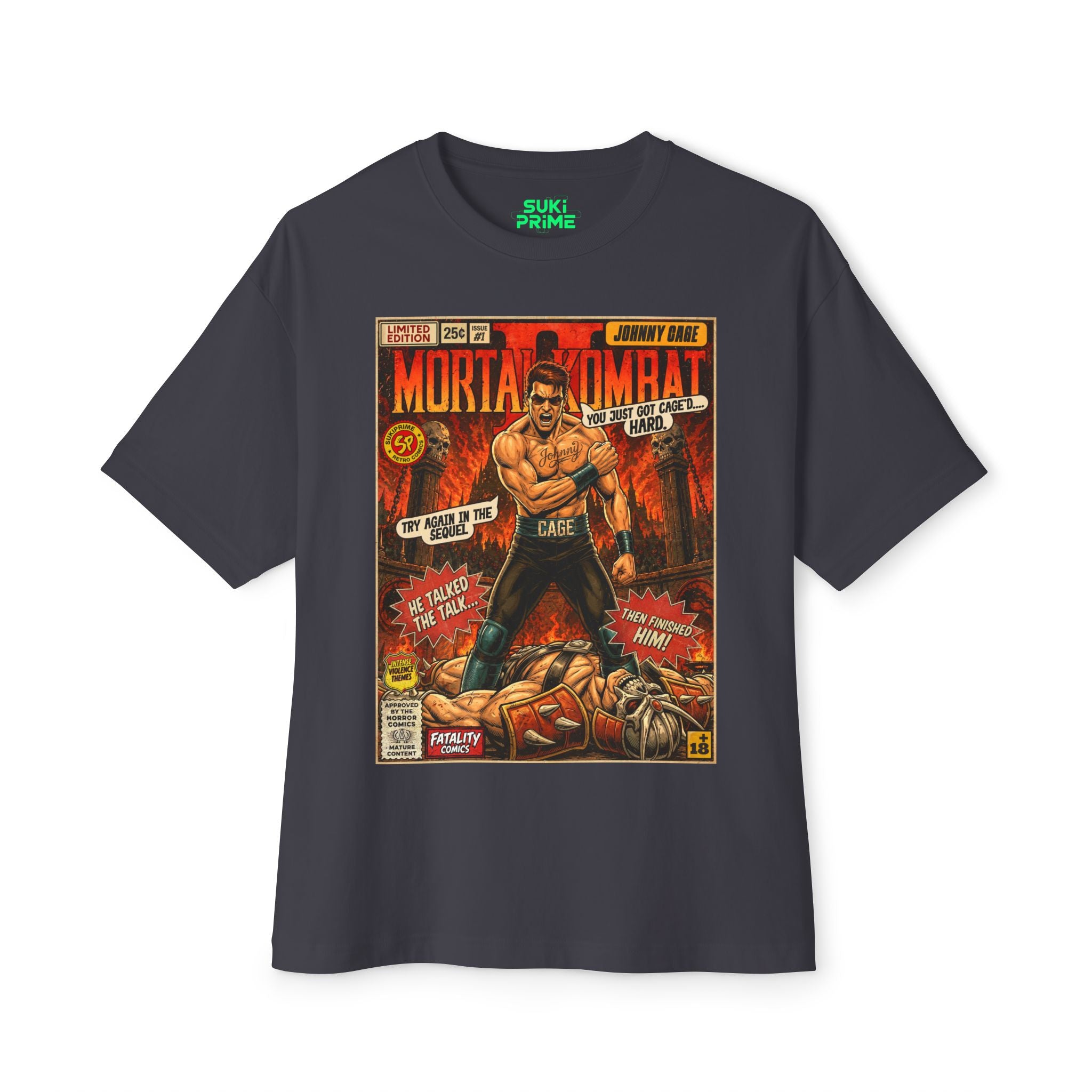 Mortal Kombat 2 Johnny Cage Comic Art Oversized T-Shirt