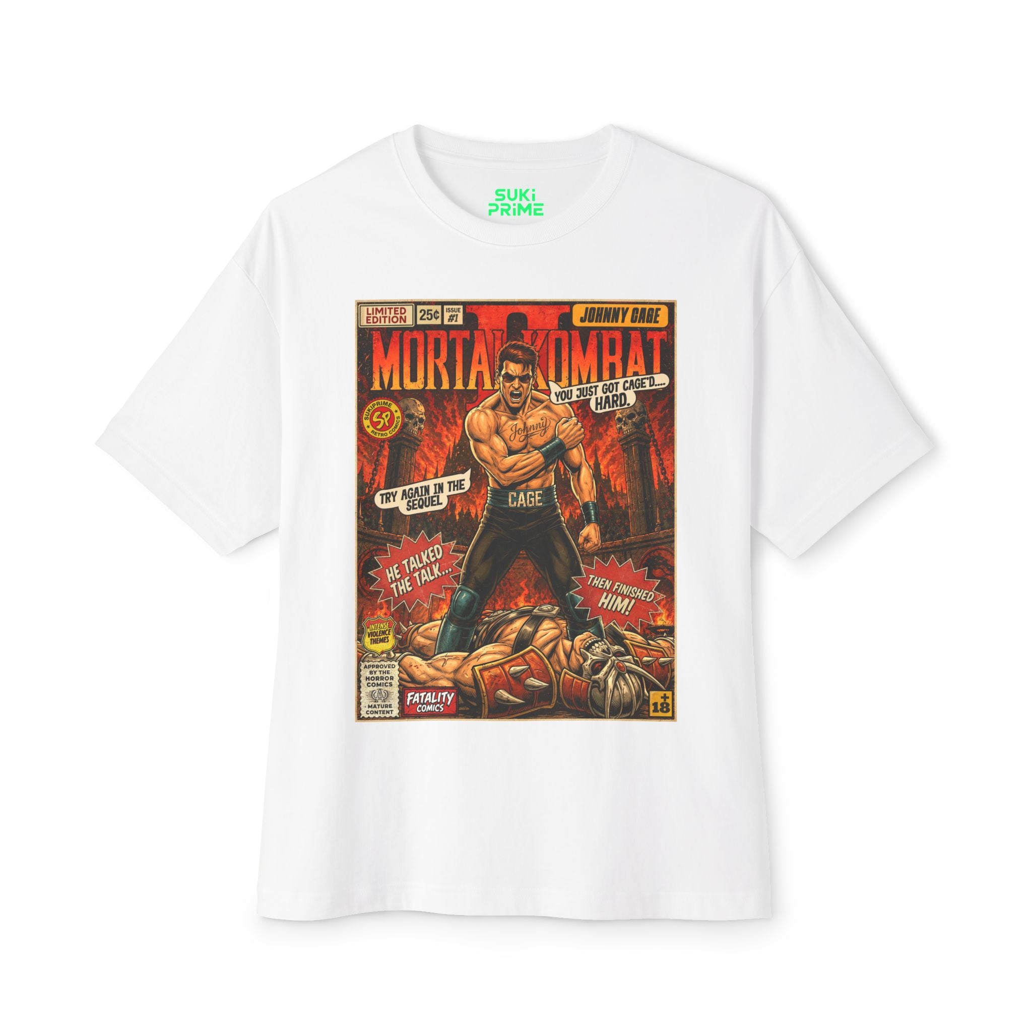 Mortal Kombat 2 Johnny Cage Comic Art Oversized T-Shirt