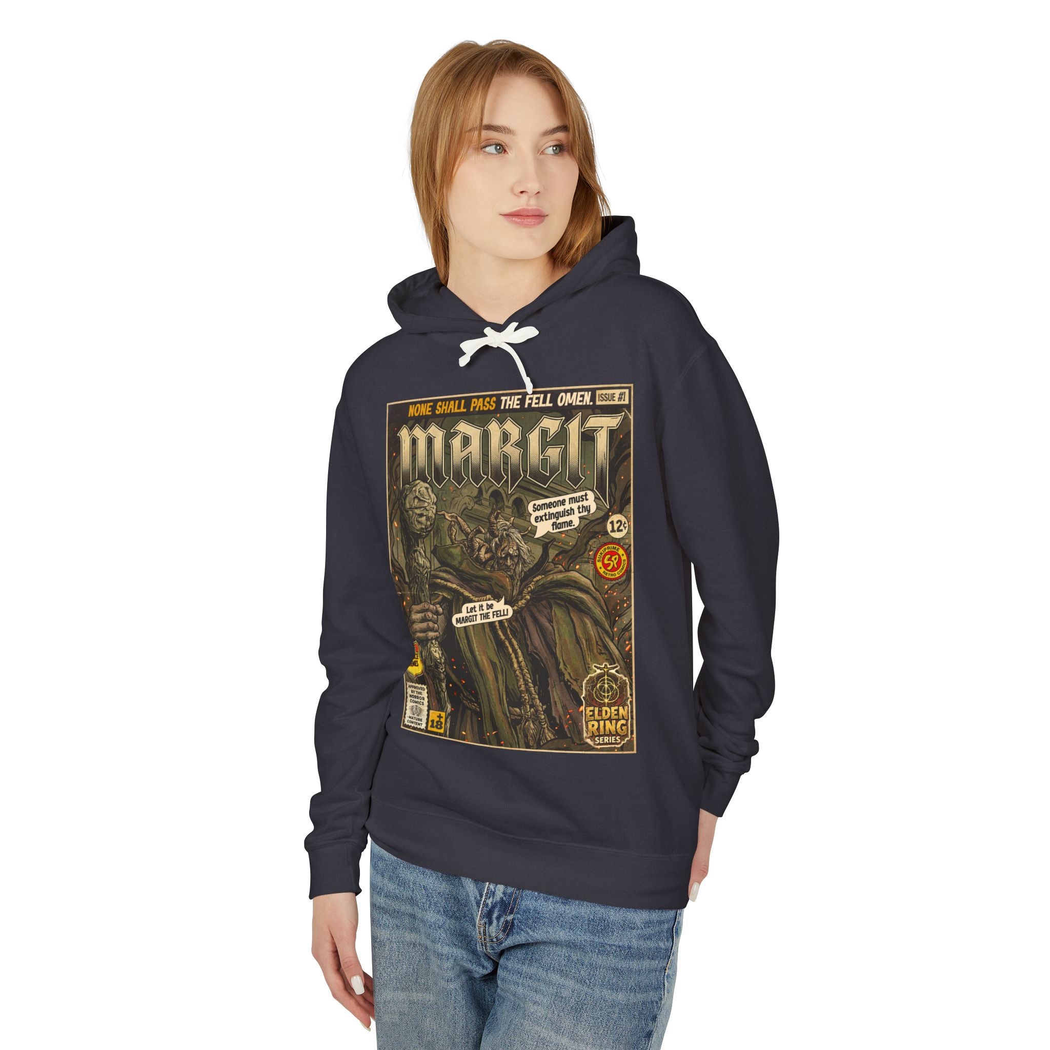 Girl wearing Margit Elden Ring Comic Art Hoodie by SukiPrime
