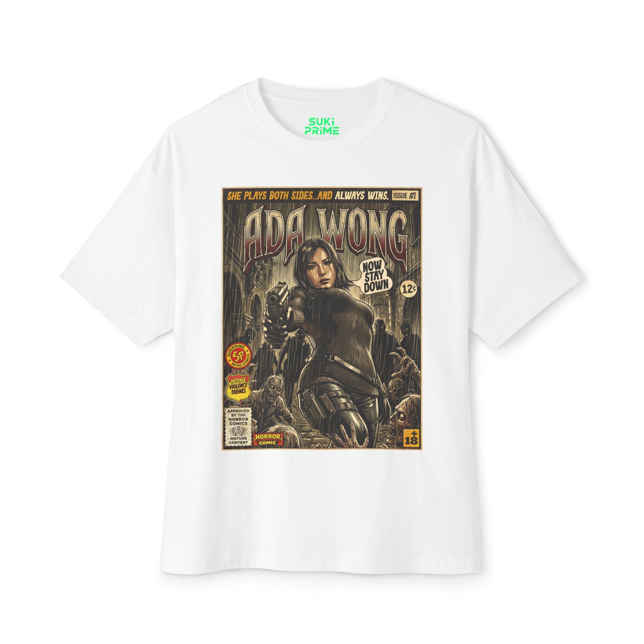 White Black Resident Evil Ada Wong Comic Art Oversized T-Shirt by Sukiprime