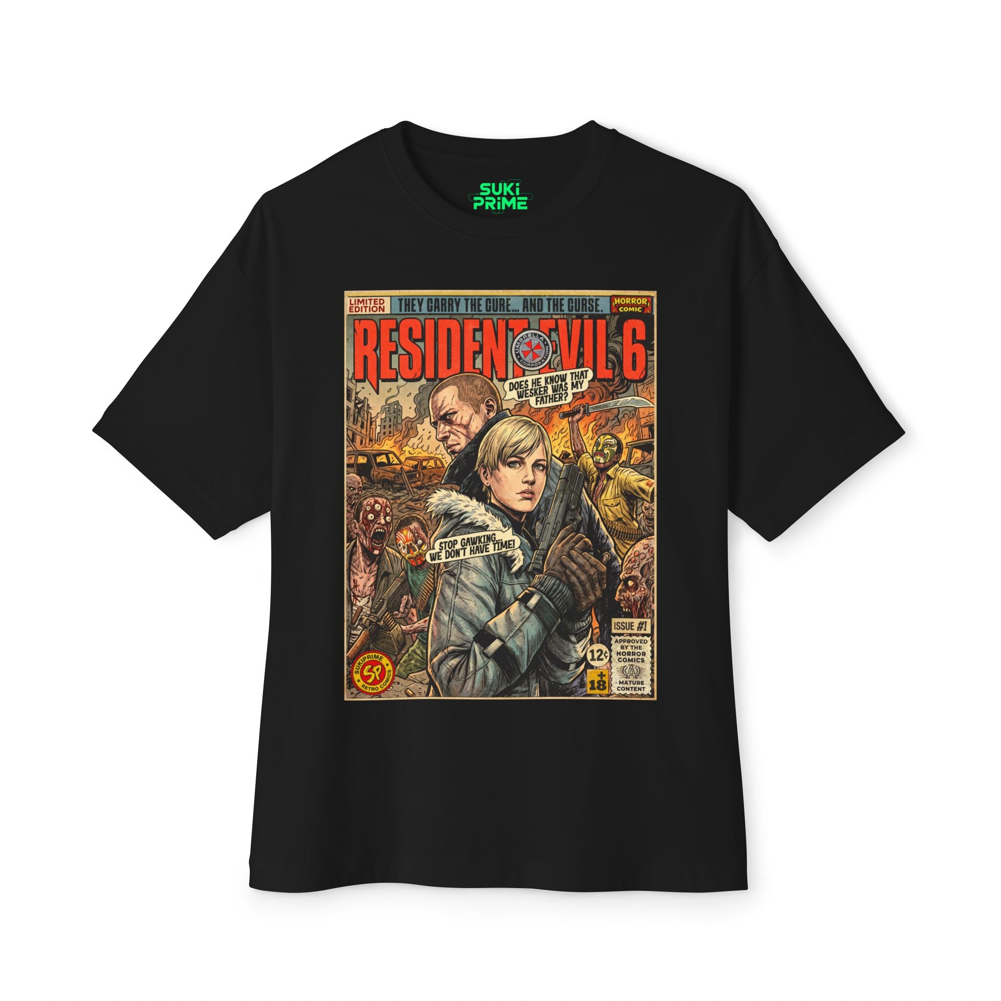 Black Resident Evil 6 Sherry and Jake Comic Art Oversized T-Shirt