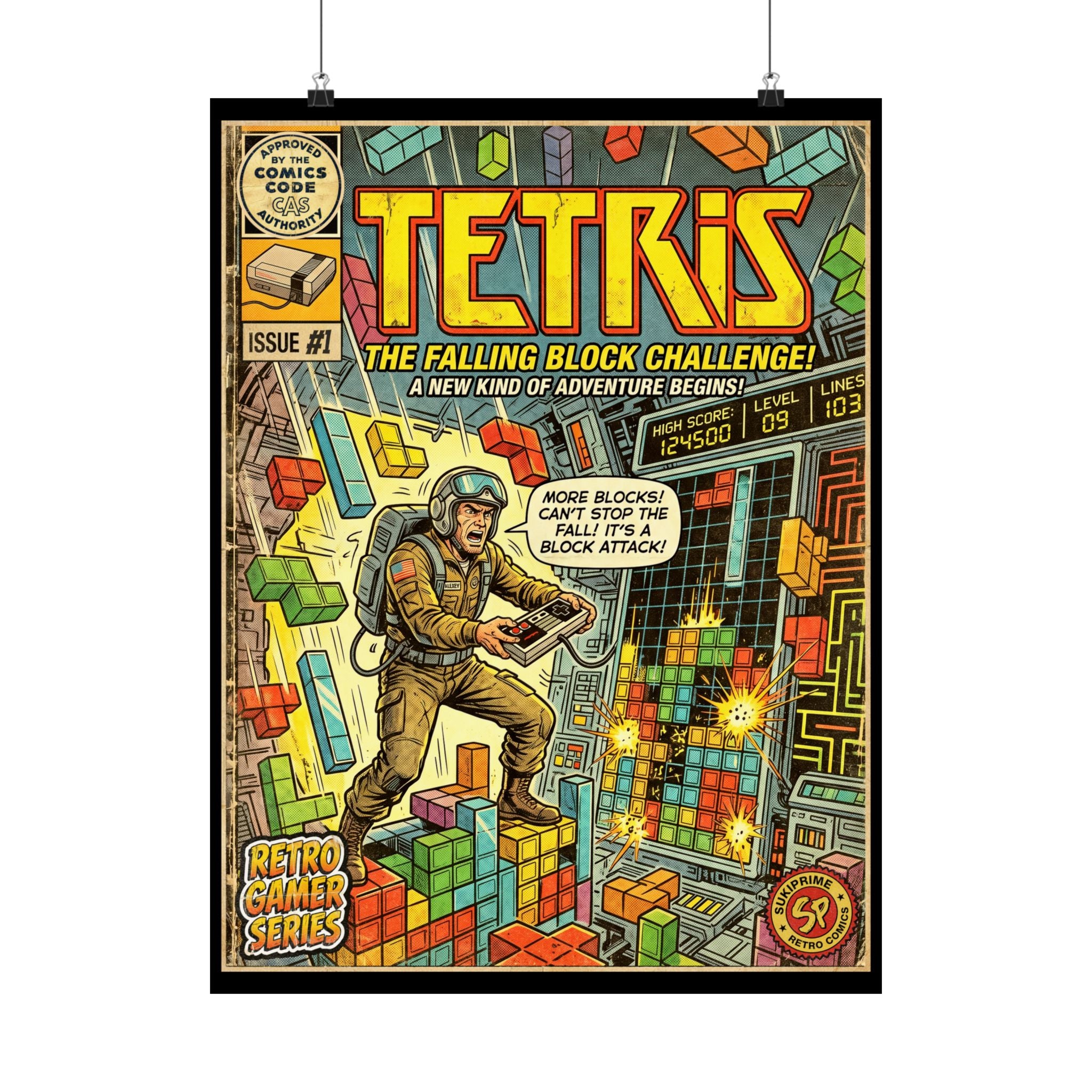 Arcade game Tetris Comic Art Poster by SukiPrime