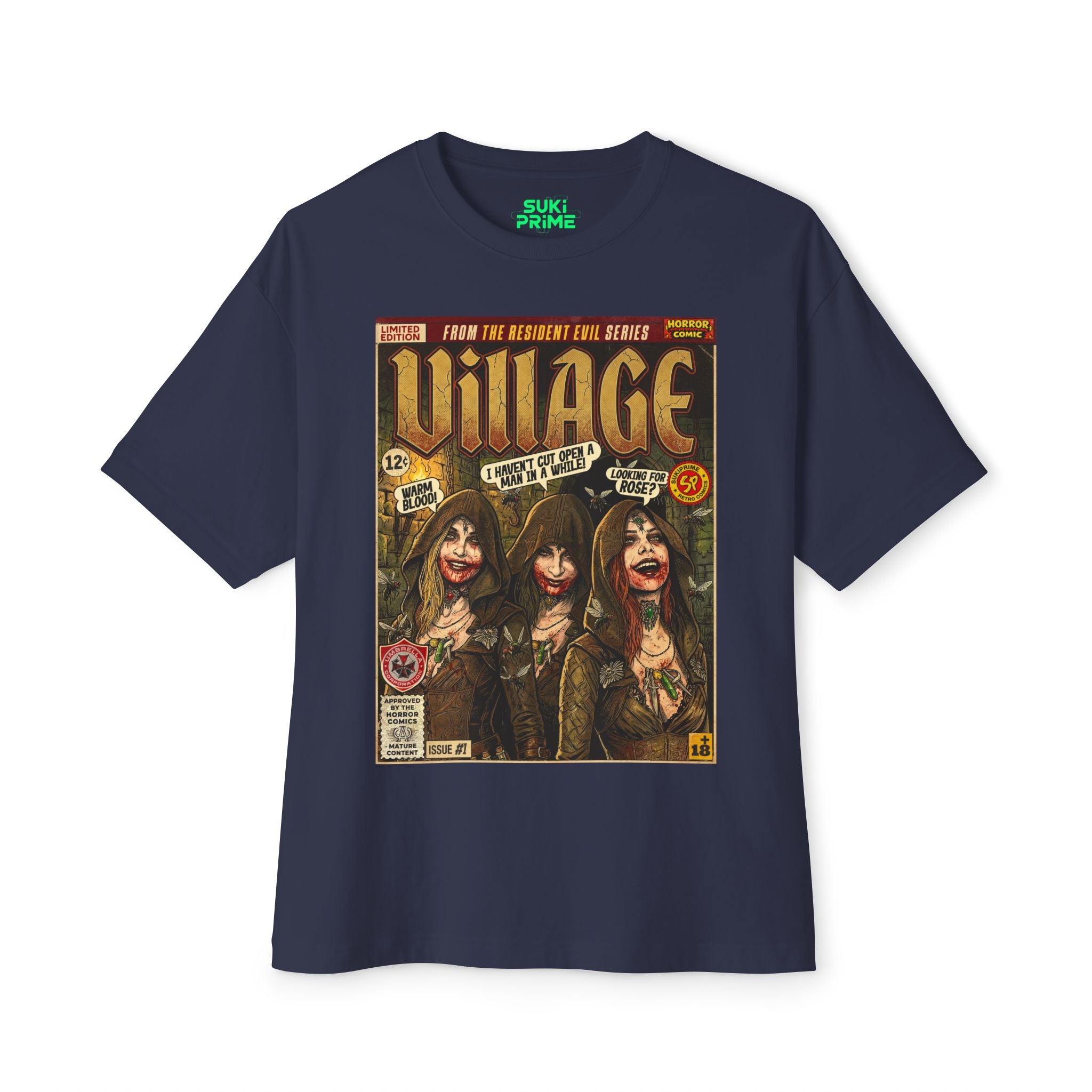 Blue Resident Evil Village Comic Art Oversized T-Shirt by SukiPrime
