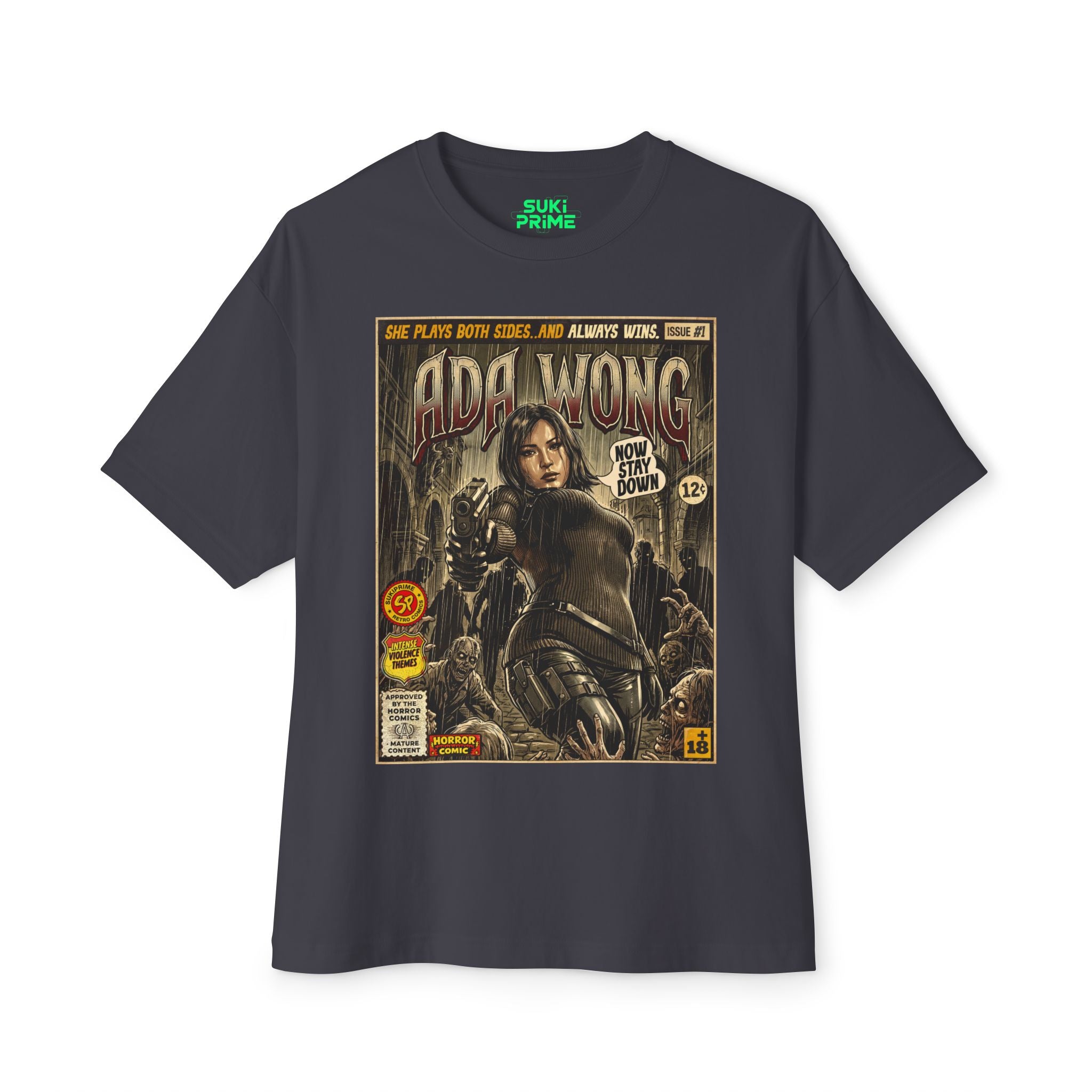 Dark Chocolate Black Resident Evil Ada Wong Comic Art Oversized T-Shirt by Sukiprime