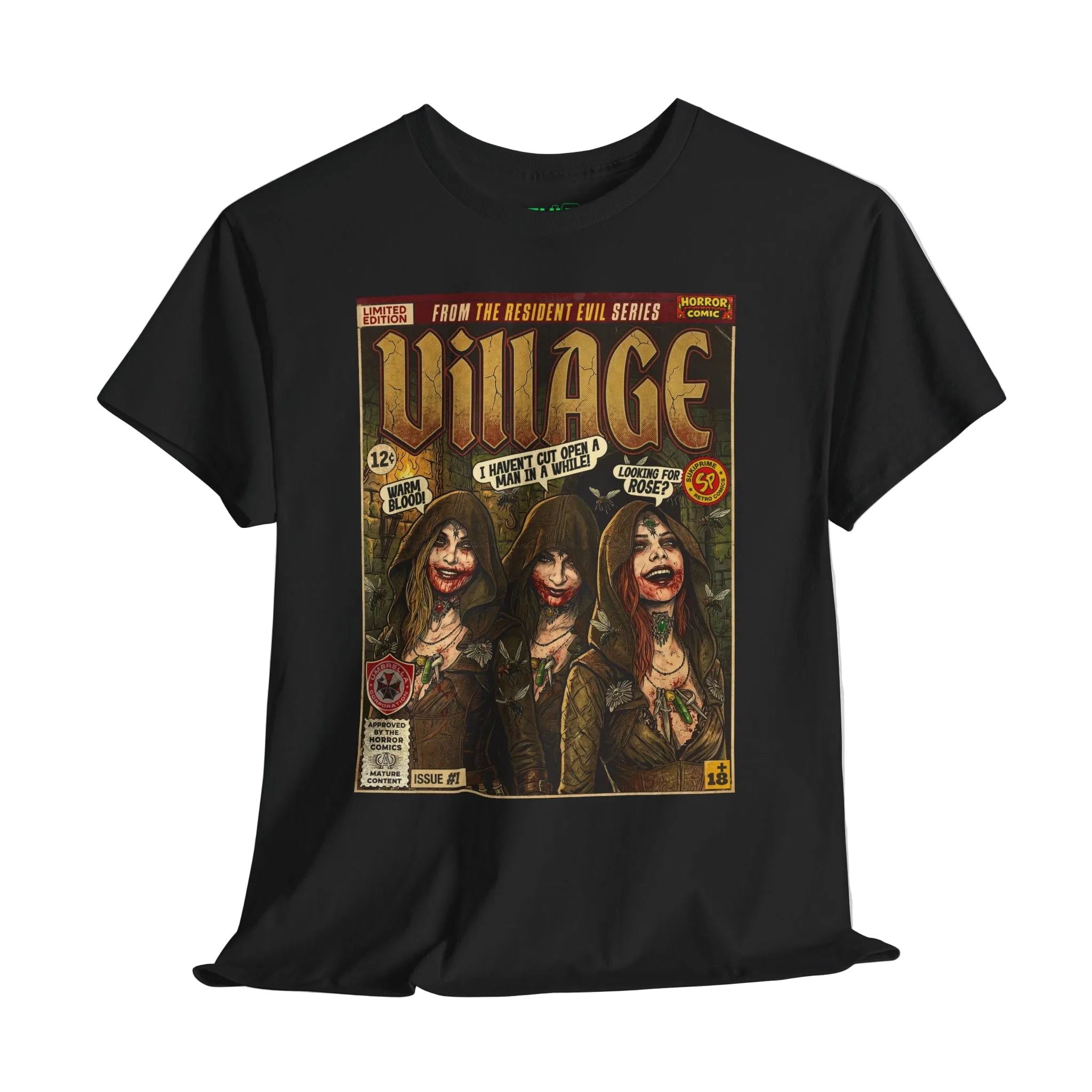 Black Resident Evil Village Comic Art T-Shirt by SukiPrime