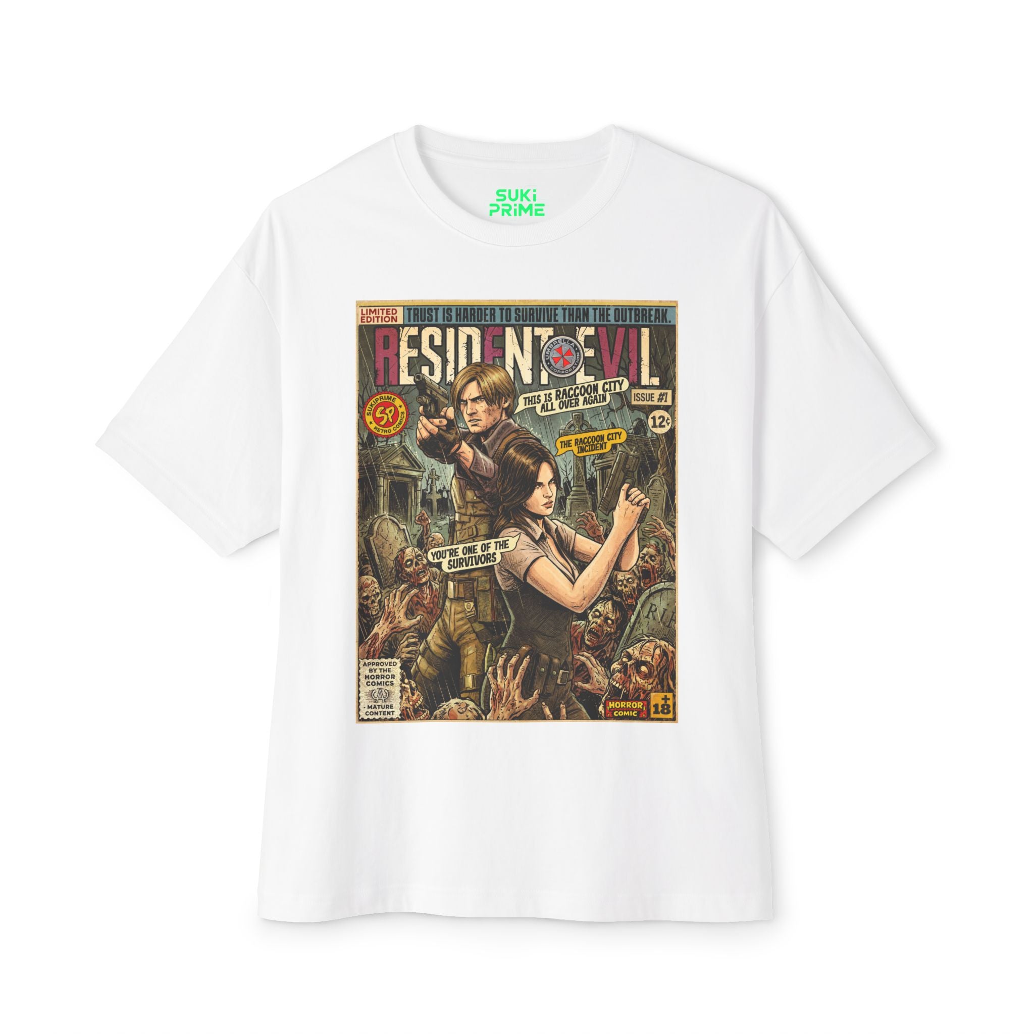 White Resident Evil 6 Leon and Helena Comic Art Oversized T-Shirt by SukiPrime