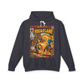 Black blue hoodie with a dhalsim and chun-li fight in street fighter comic book-style design on a white background featuring retro vintage comic cover art gaming hoodie designed by SukiPrime