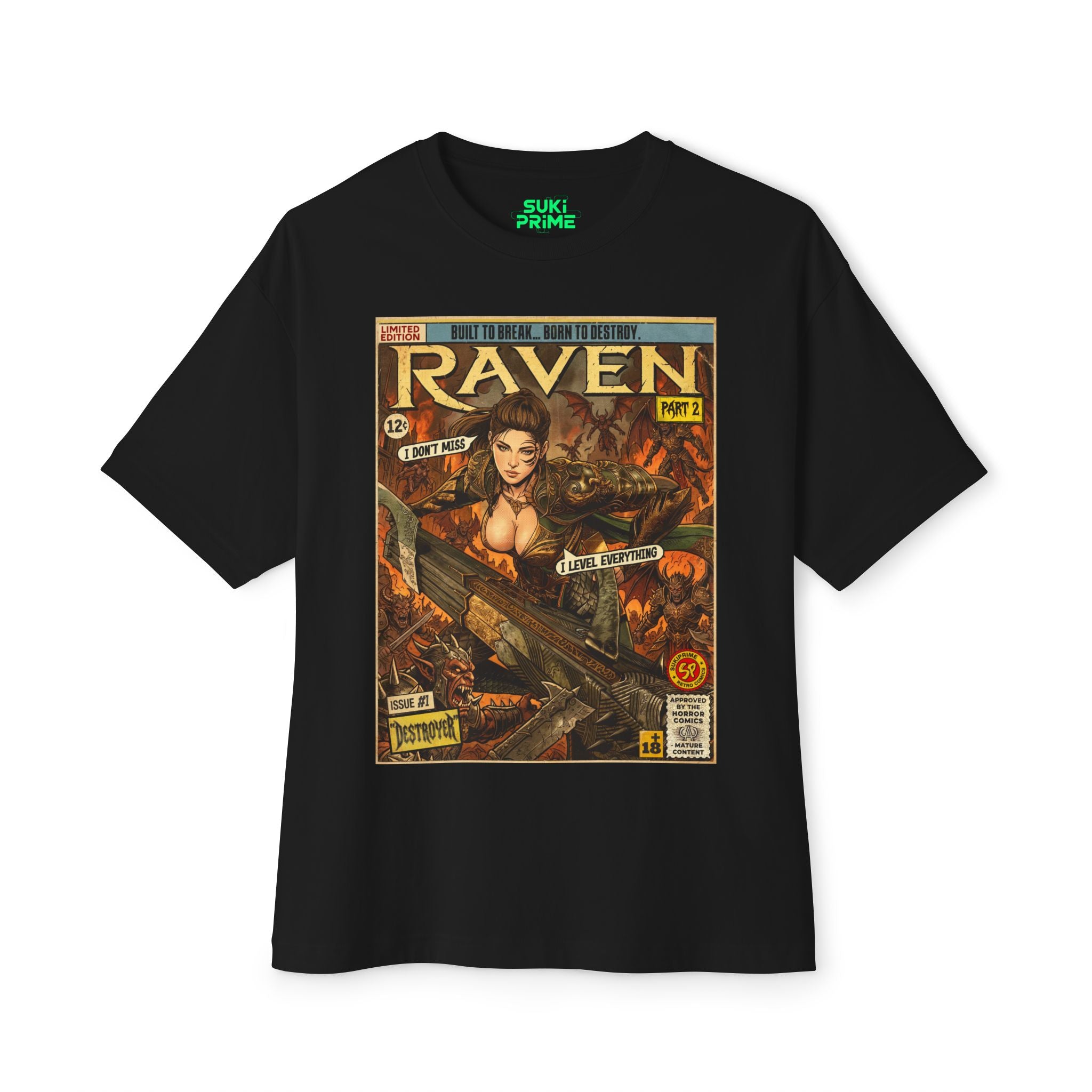Black Raven 2 Destroyer Comic Art Oversized T-Shirt by SukiPrime
