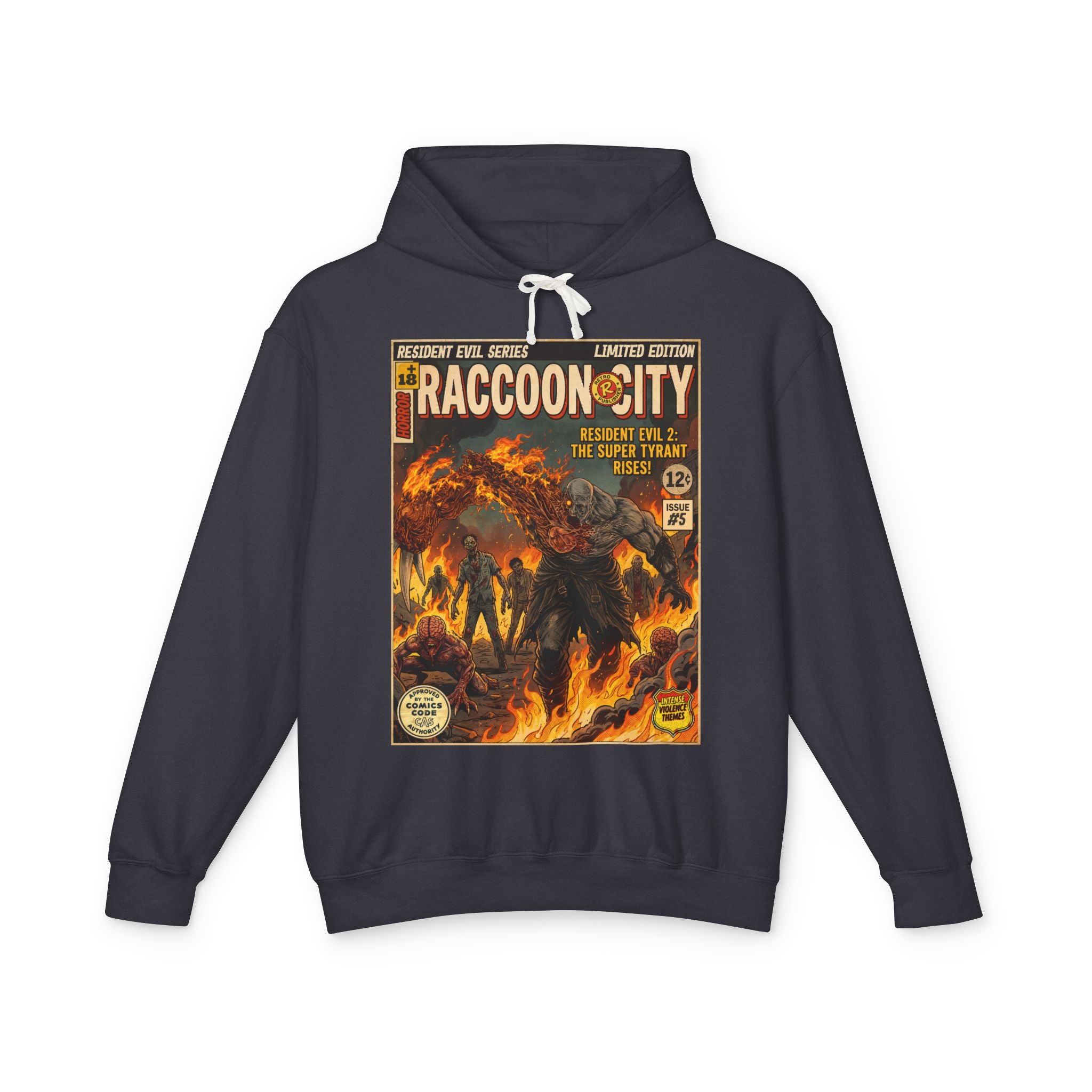 Resident Evil 2 Comic Cover Gaming Hoodie featuring unique vintage comic cover art. High-quality gaming apparel for retro fans by SukiPrime
